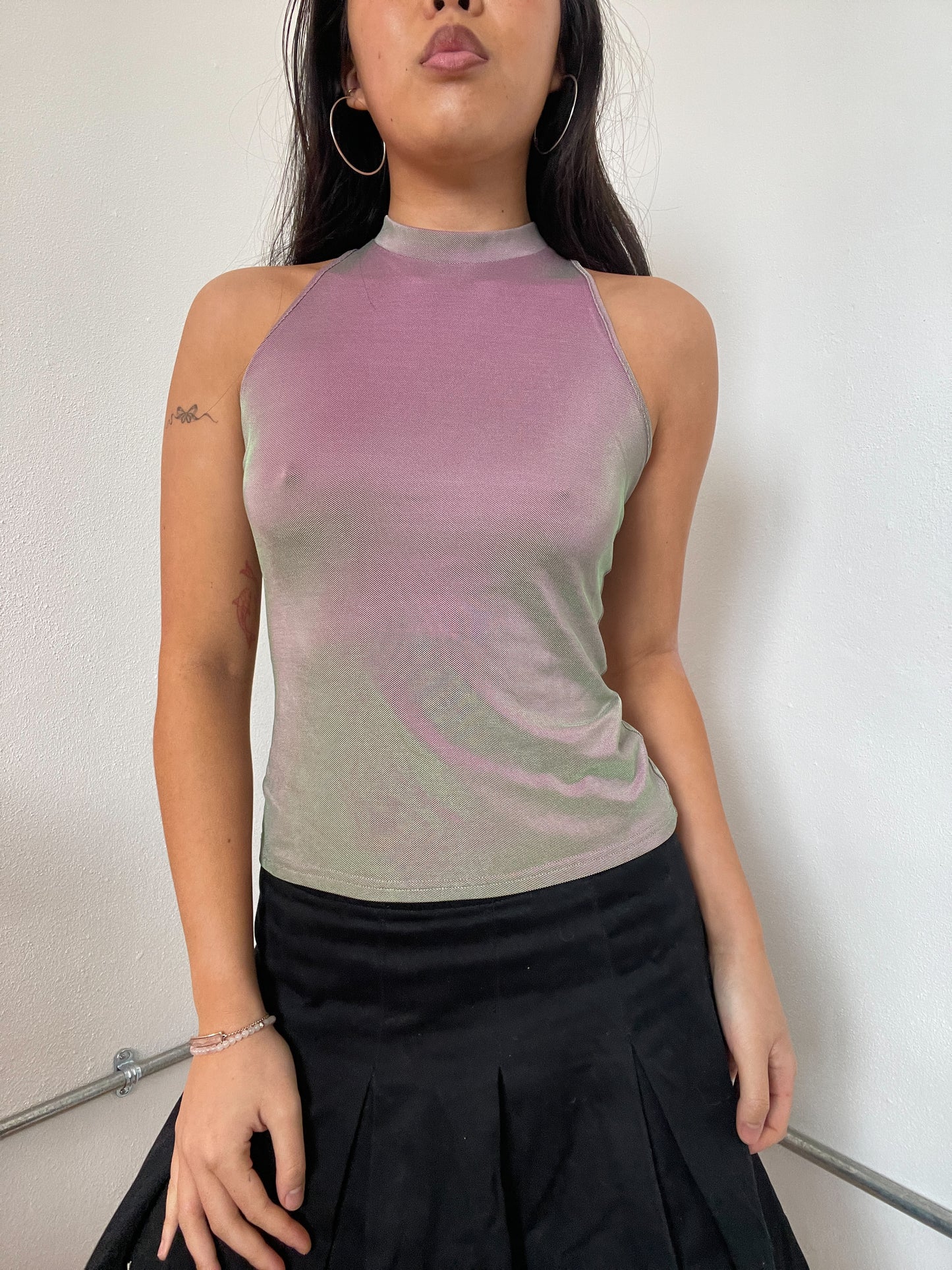 Shiny ombré iridescent high neck top