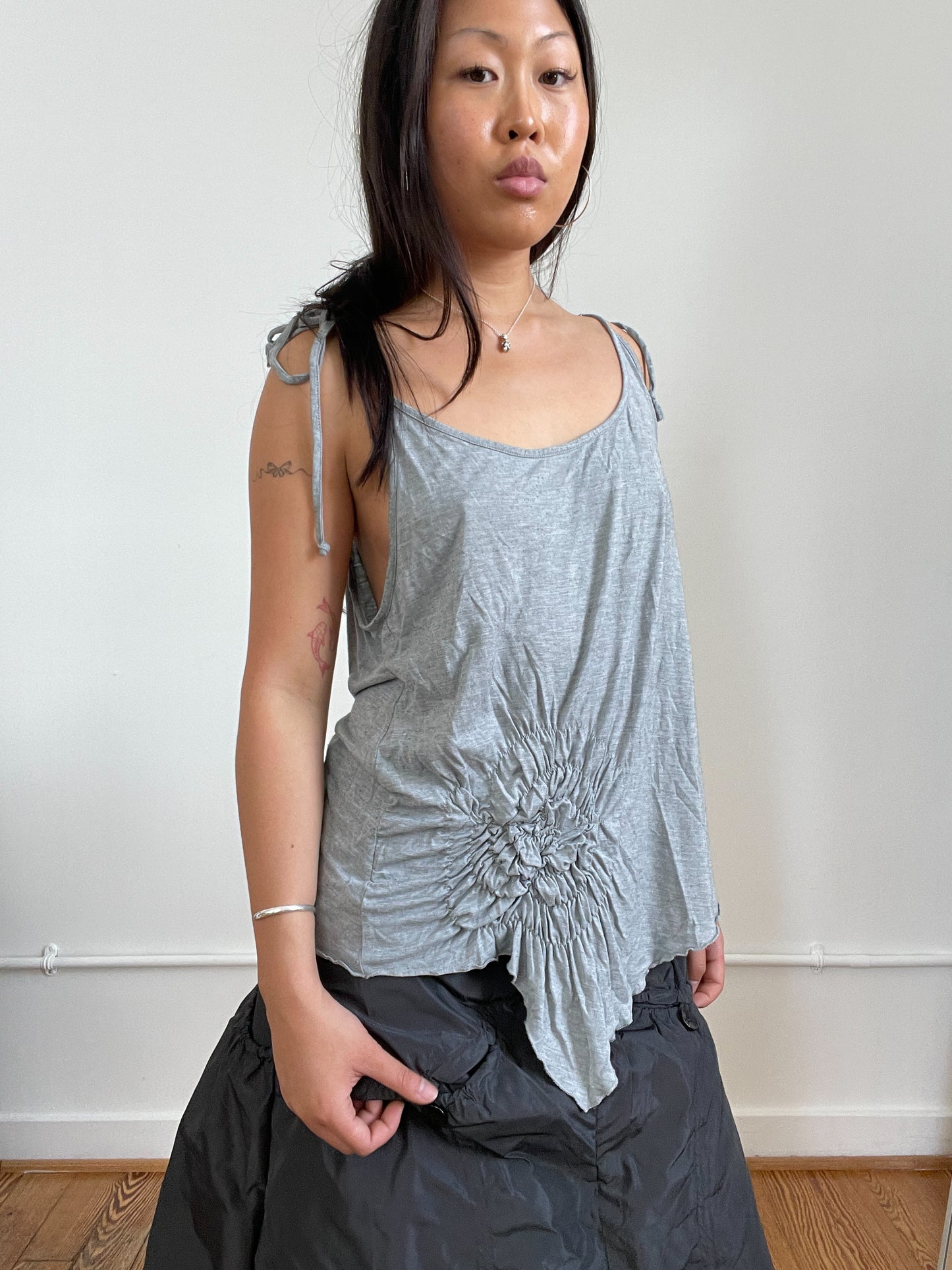 Grey Asymmetric Ruched Cop copine Top