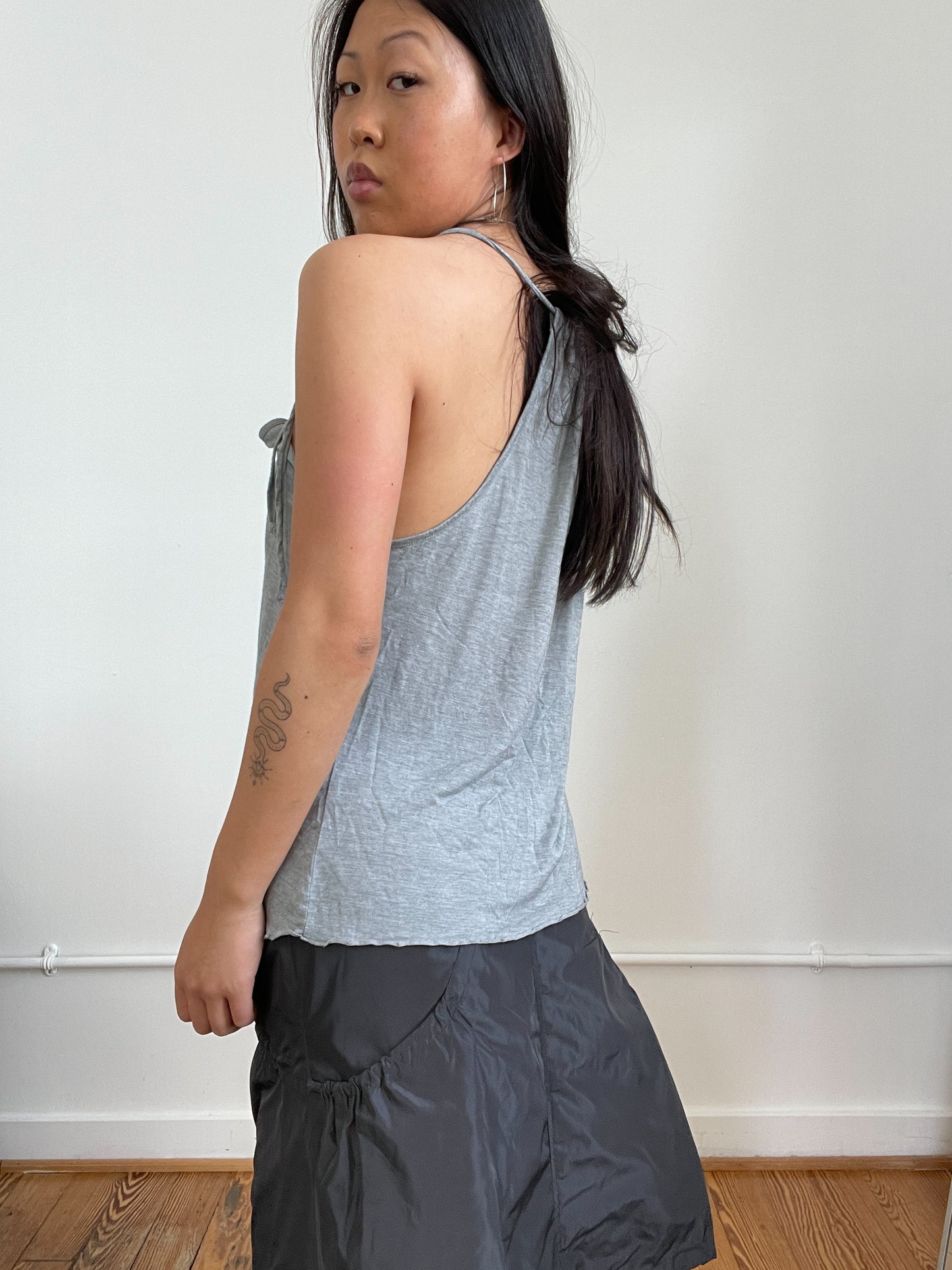 Grey Asymmetric Ruched Cop copine Top