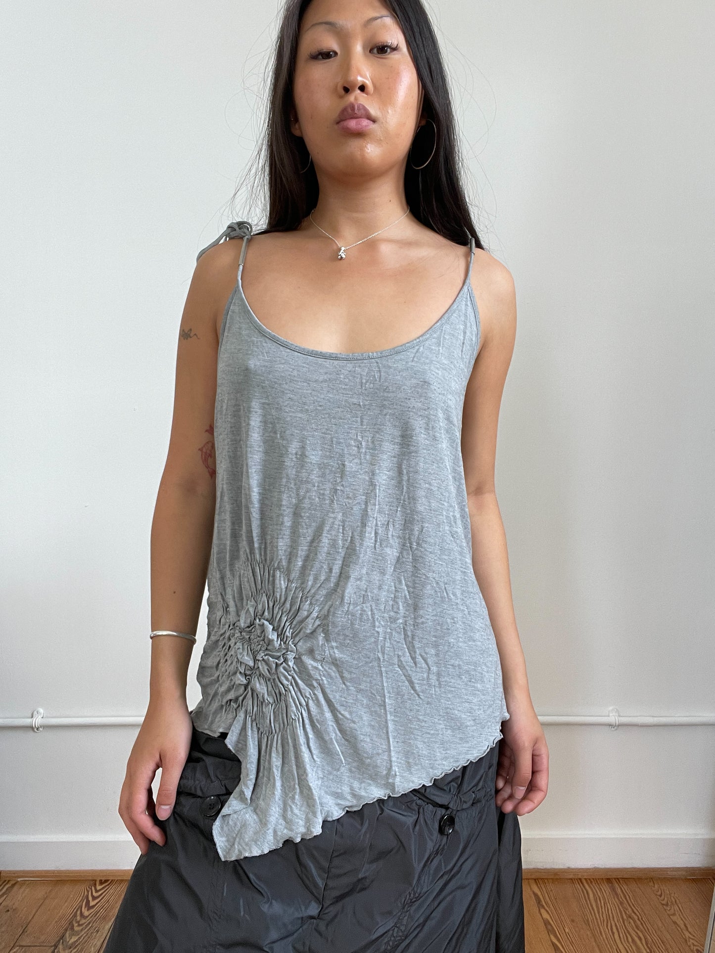 Grey Asymmetric Ruched Cop copine Top