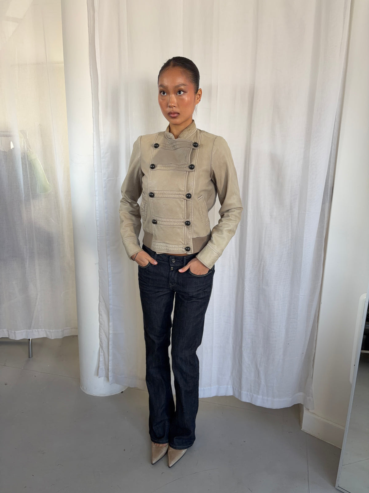 Vintage Leather Military Style Jacket
