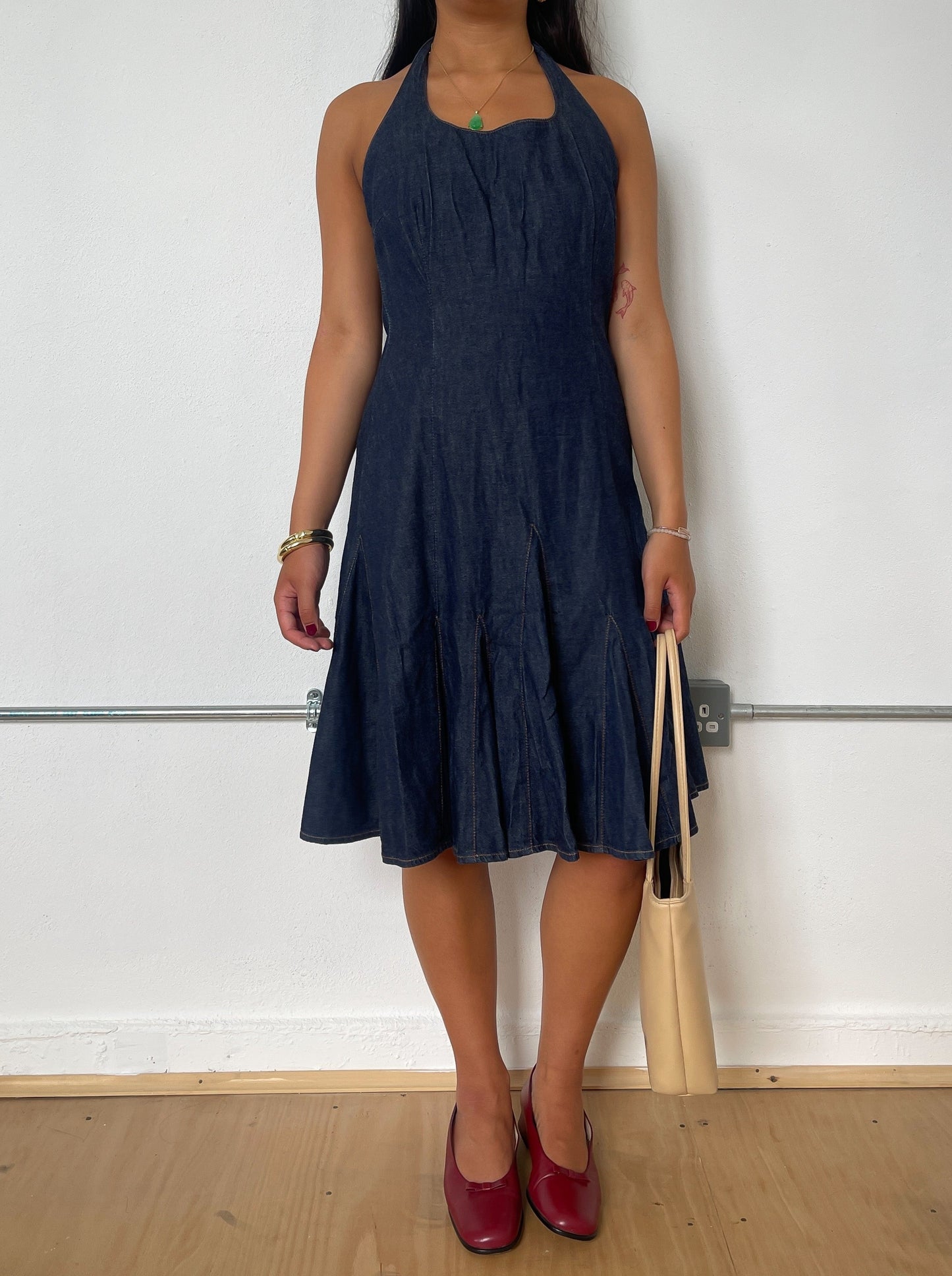 Vintage Denim Halter Midi Dress
