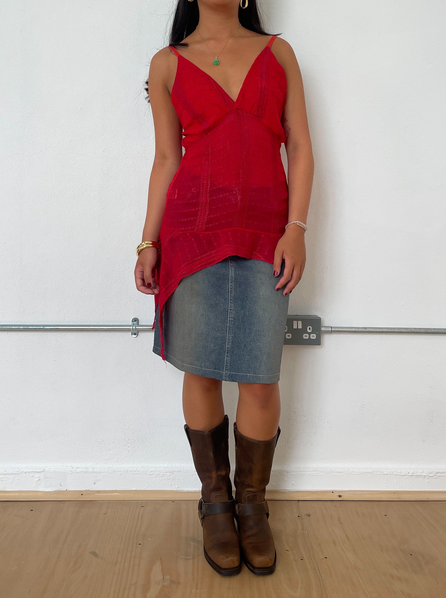 Vintage Red Lace Cami Top