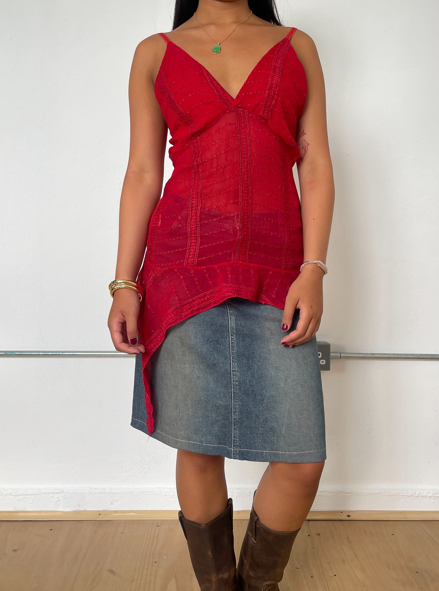 Vintage Red Lace Cami Top