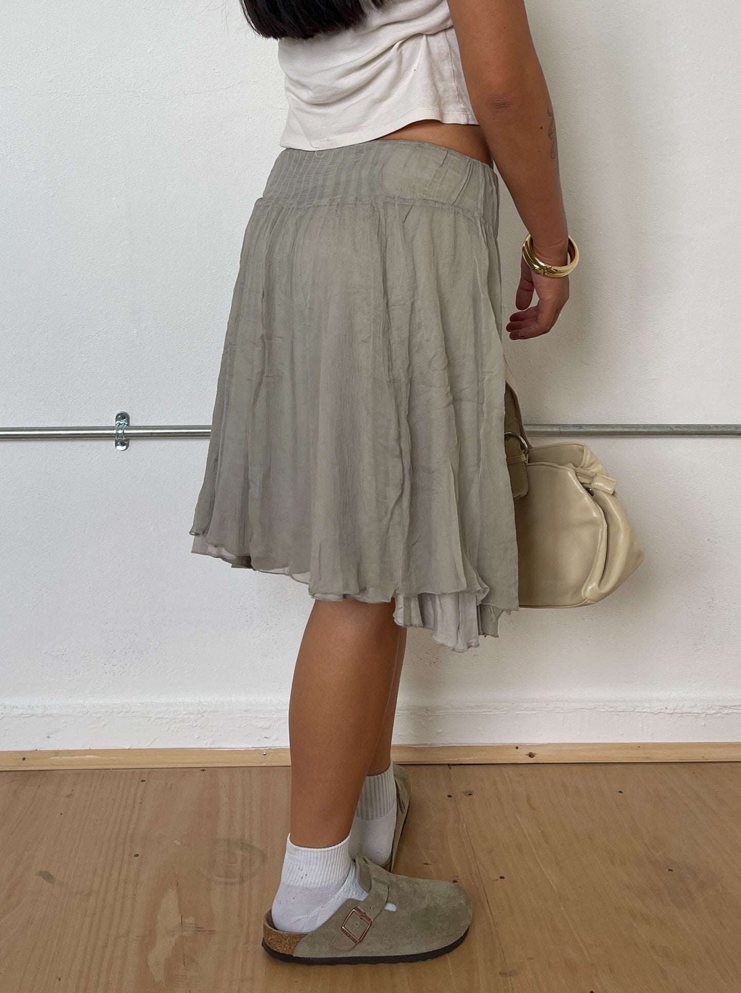 Vintage Khaki Grey Midi Skirt
