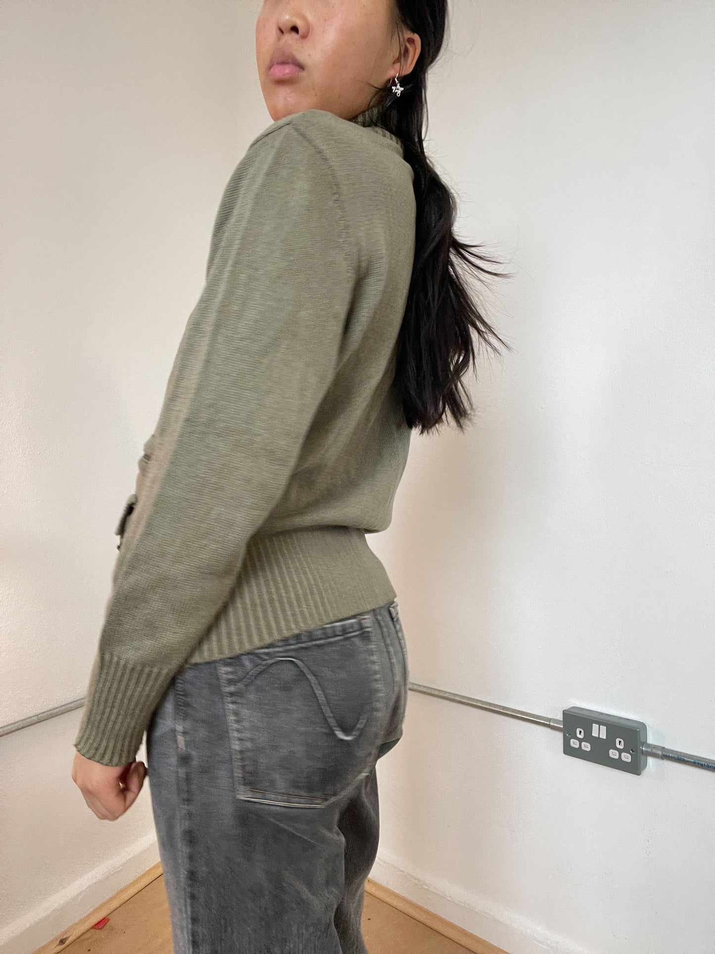 Khaki zip up knit jumper