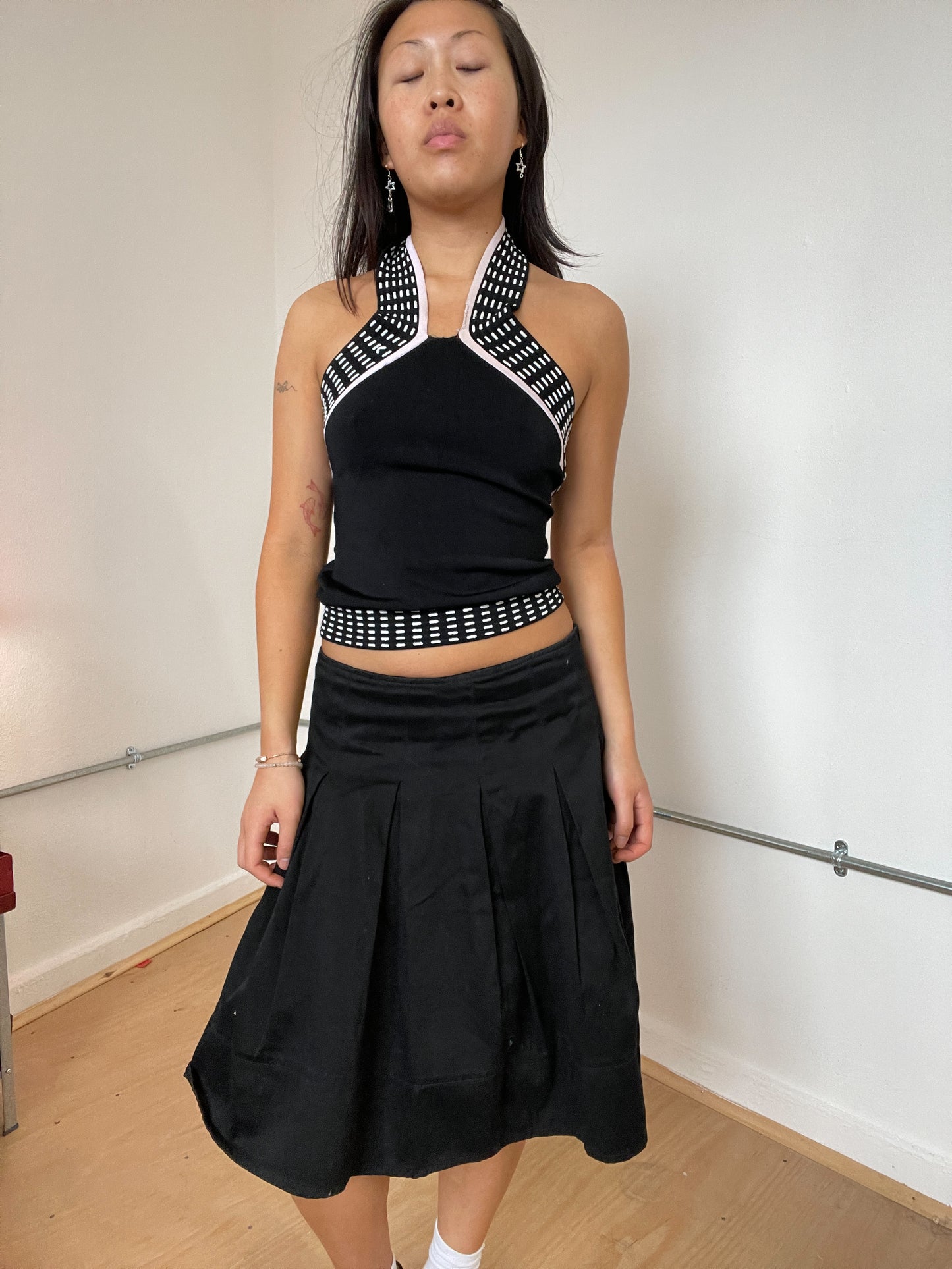 Black and baby pink halter top