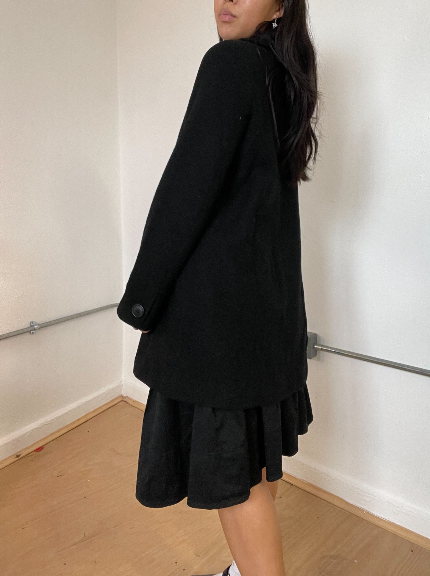 Black a-line swing coat