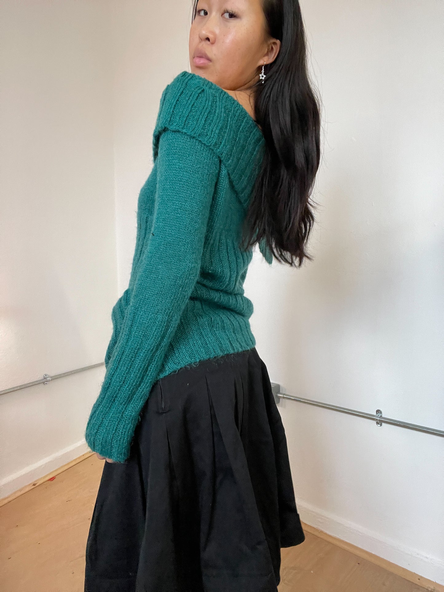 Turquoise bardot jumper