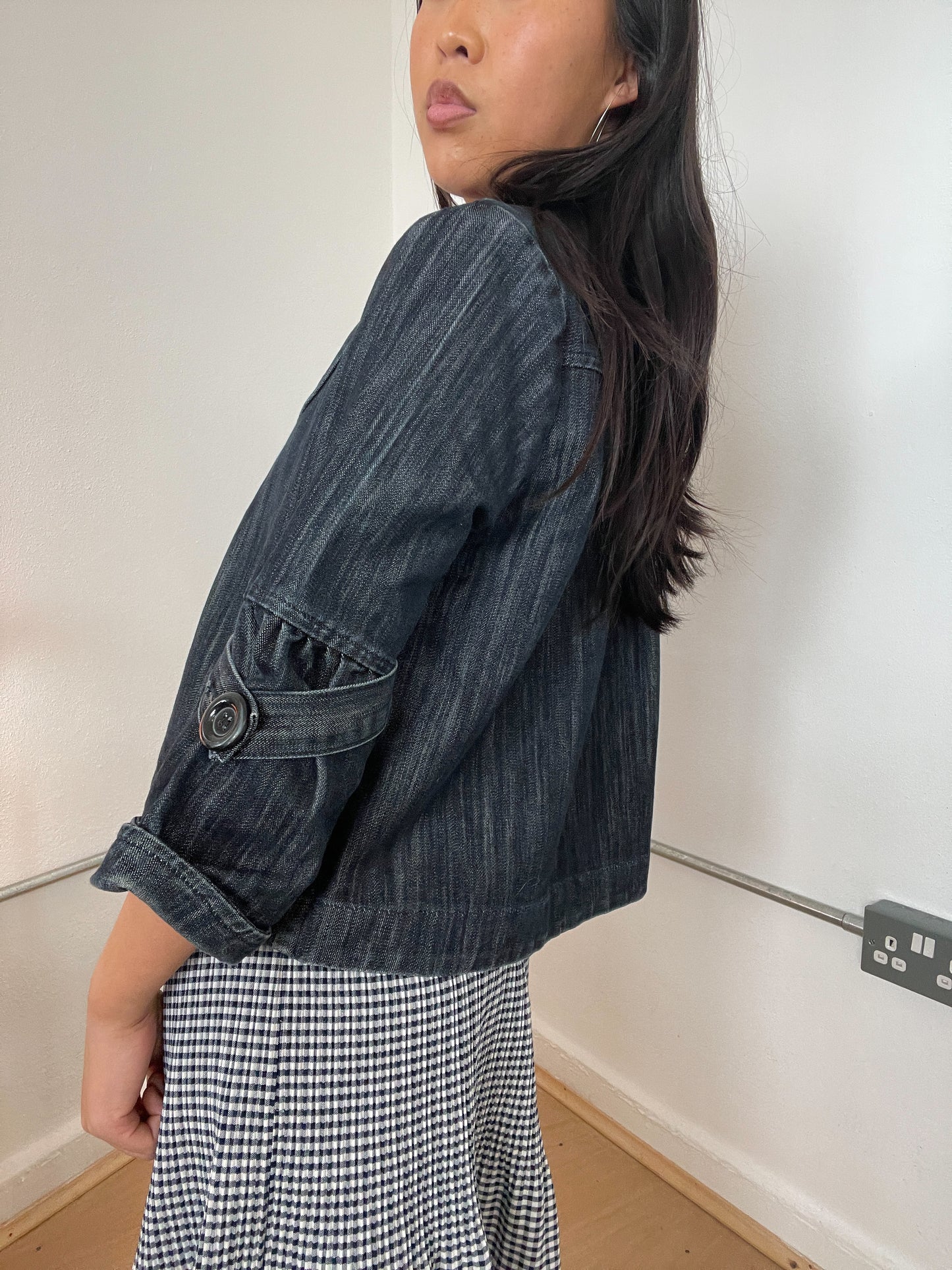 Denim a-line swing jacket