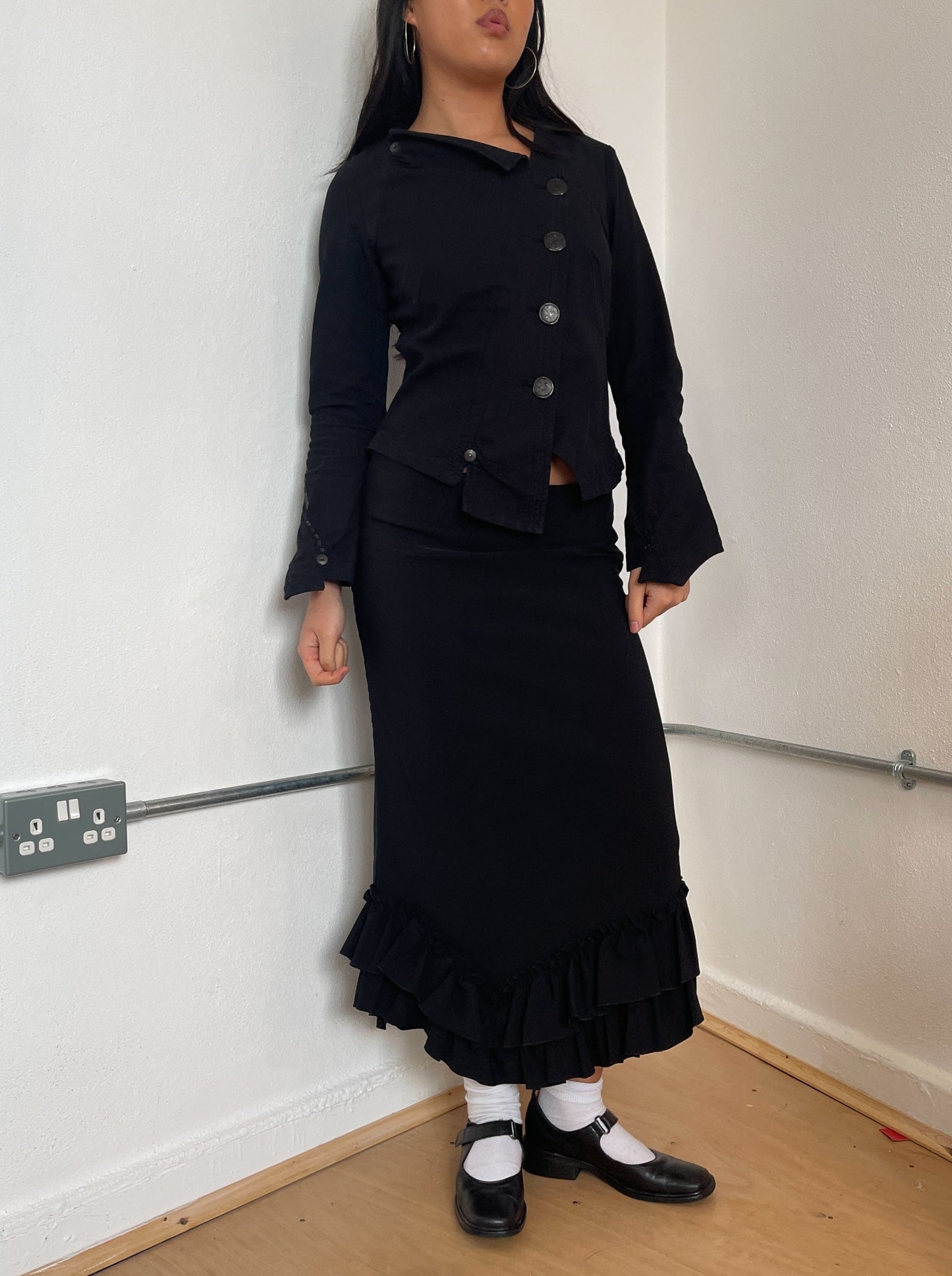 Black frilly maxi skirt