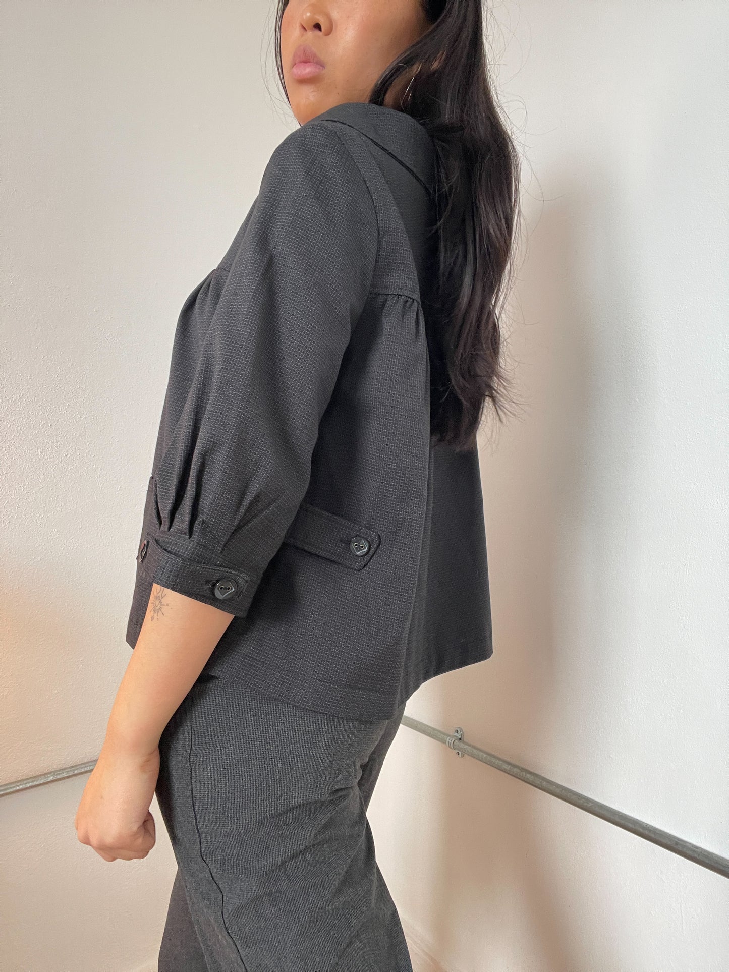 Dark Grey A-Line Collared Swing Jacket