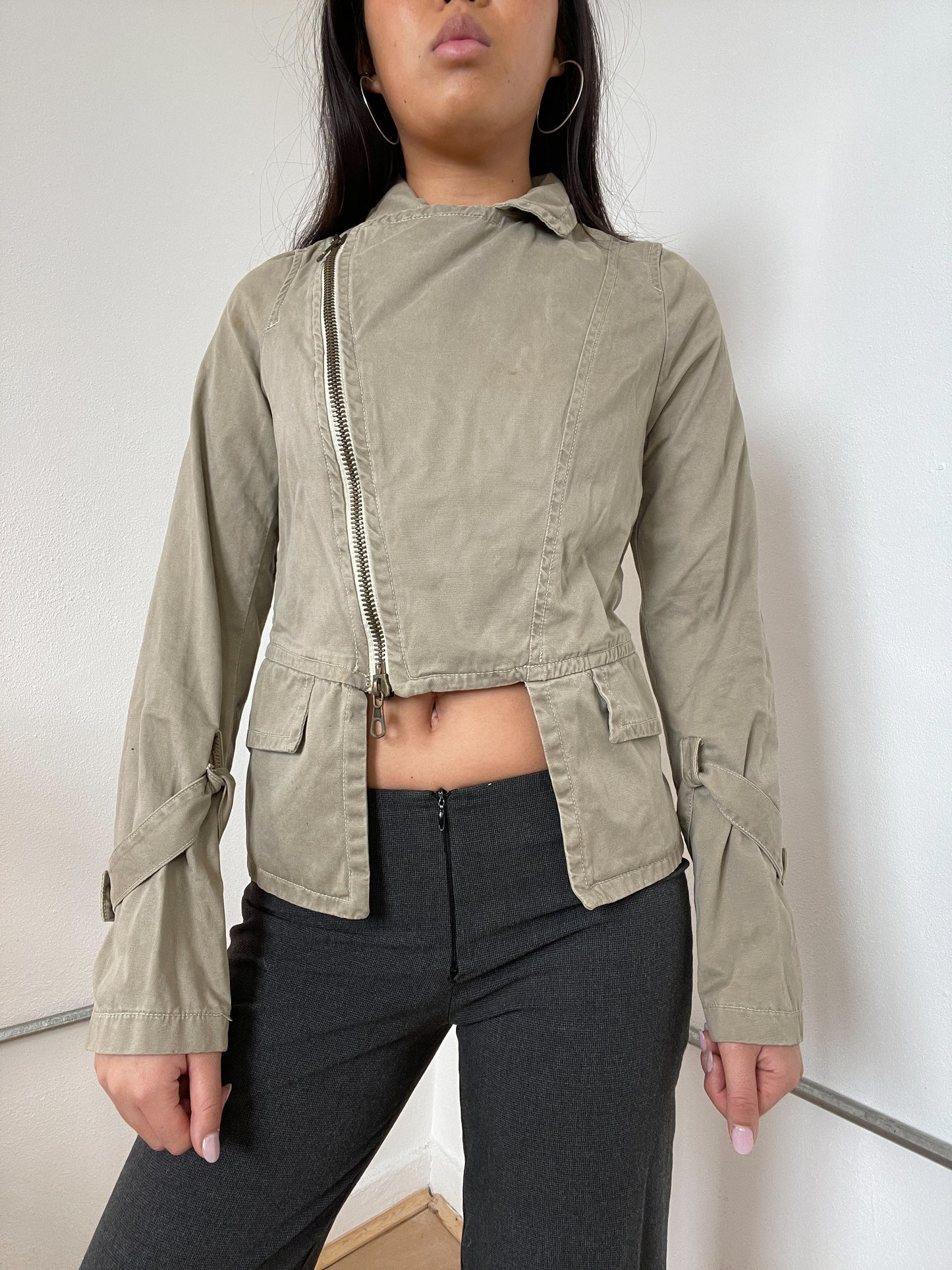 Camel Asymmetric Utility Jacket