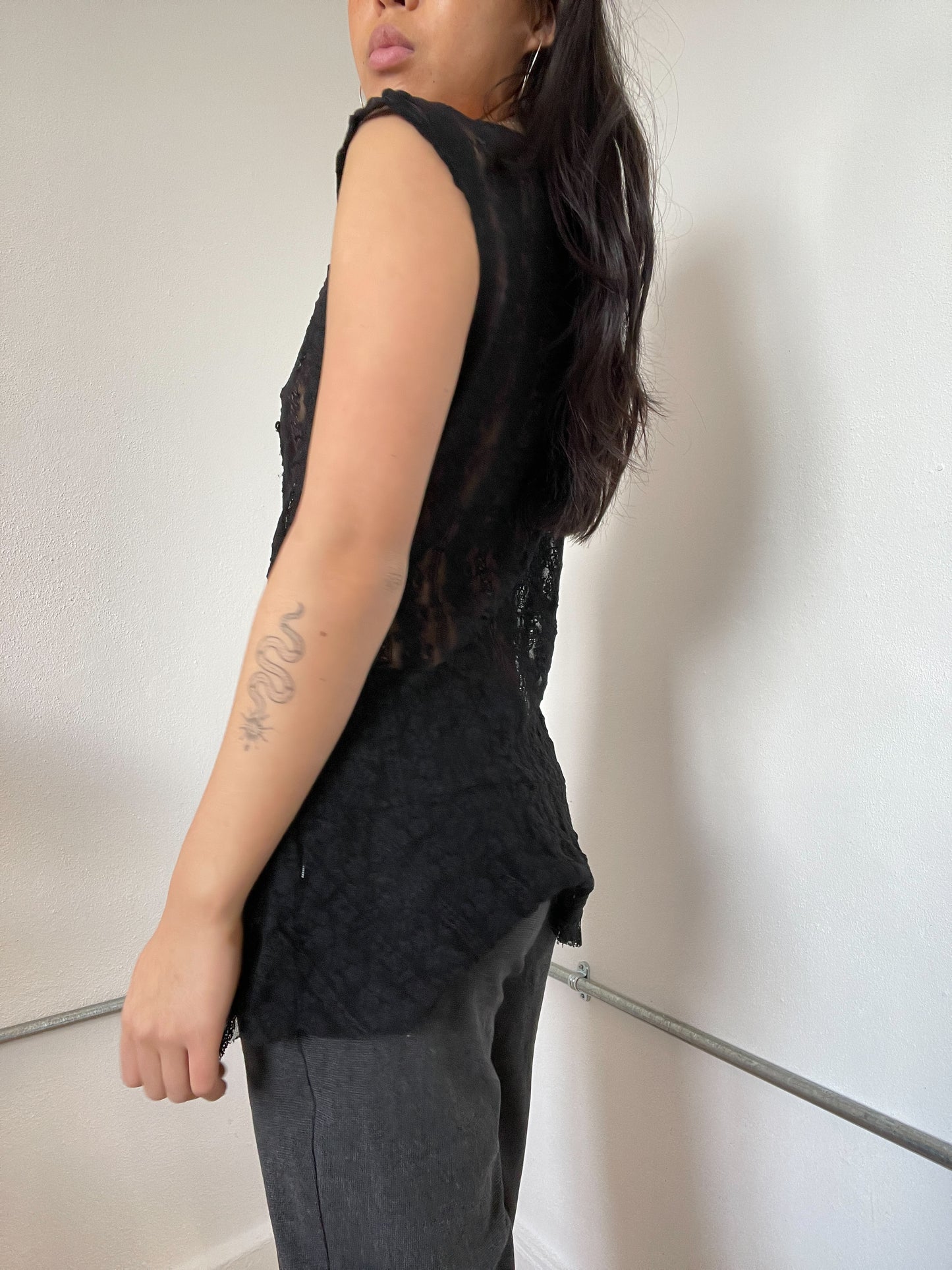 Black Sheer Lace Asymmetric Dress