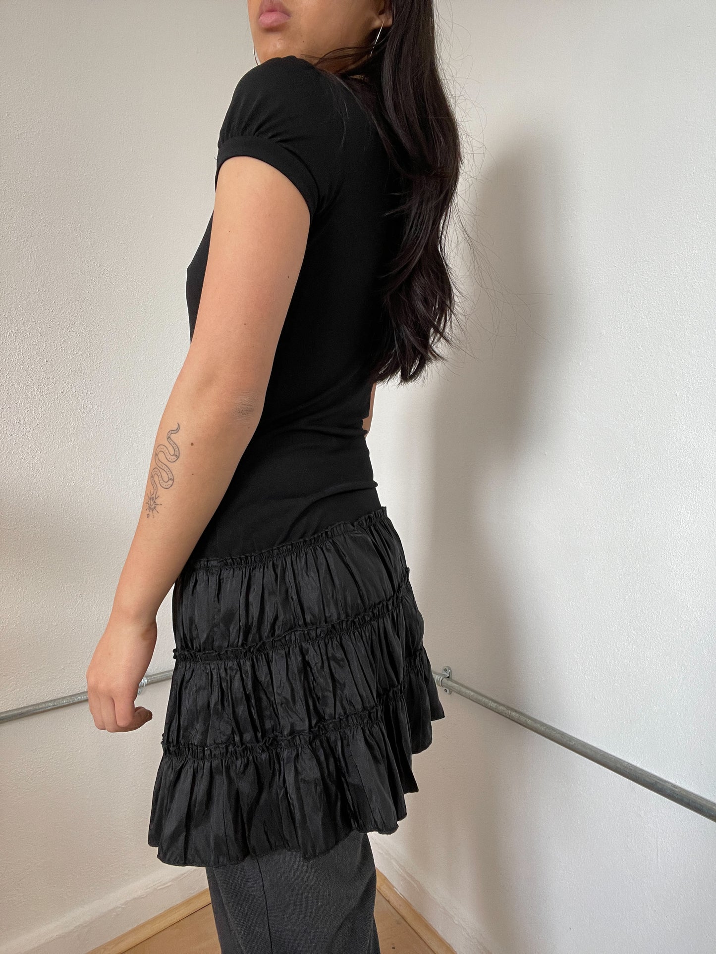 Black V-Neck Textured Dress Top