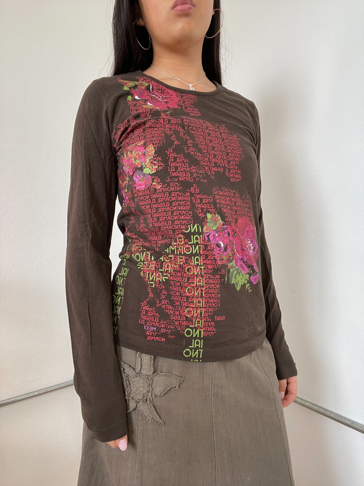Brown Long Sleeve Graphic Top