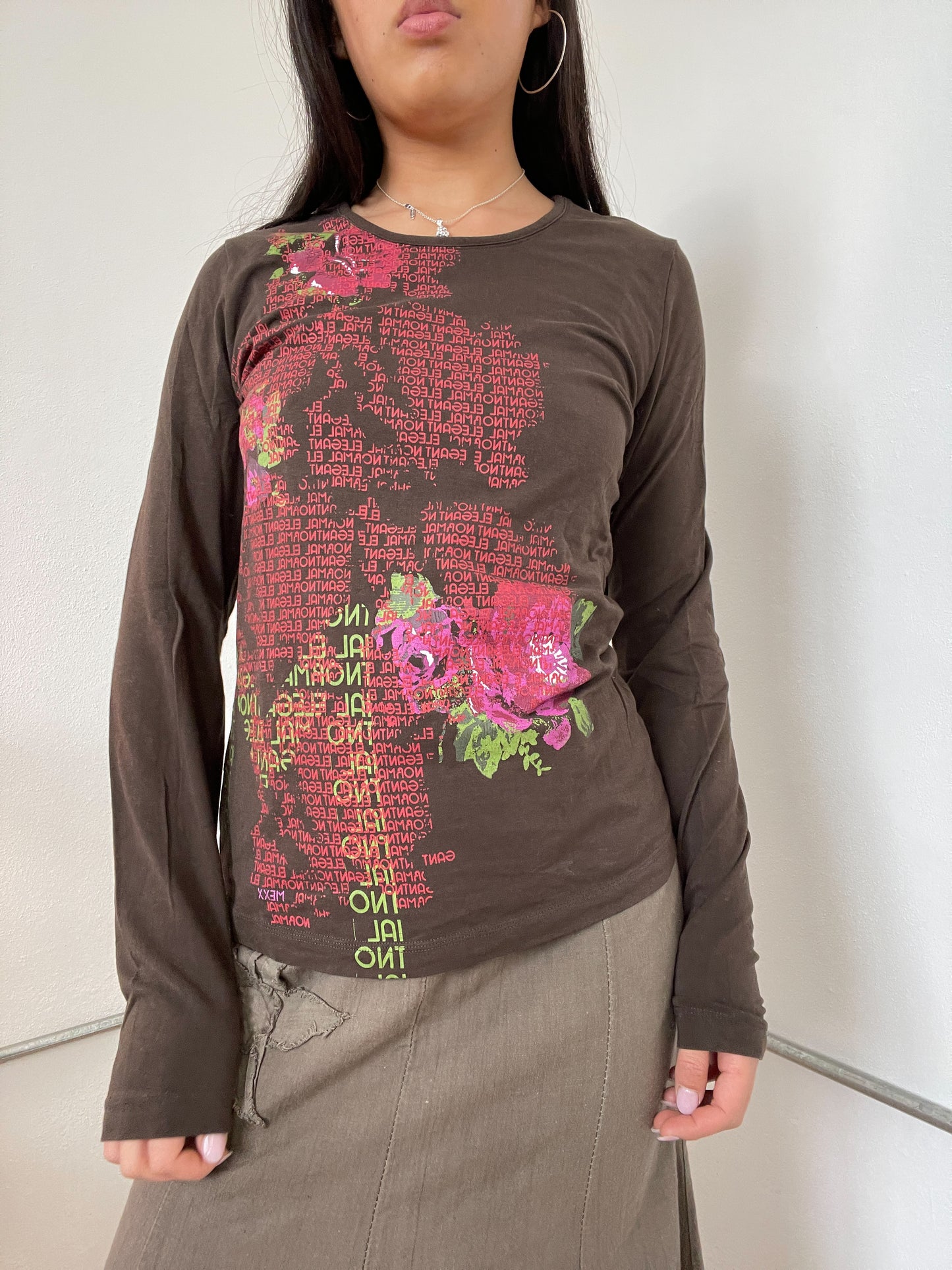 Brown Long Sleeve Graphic Top