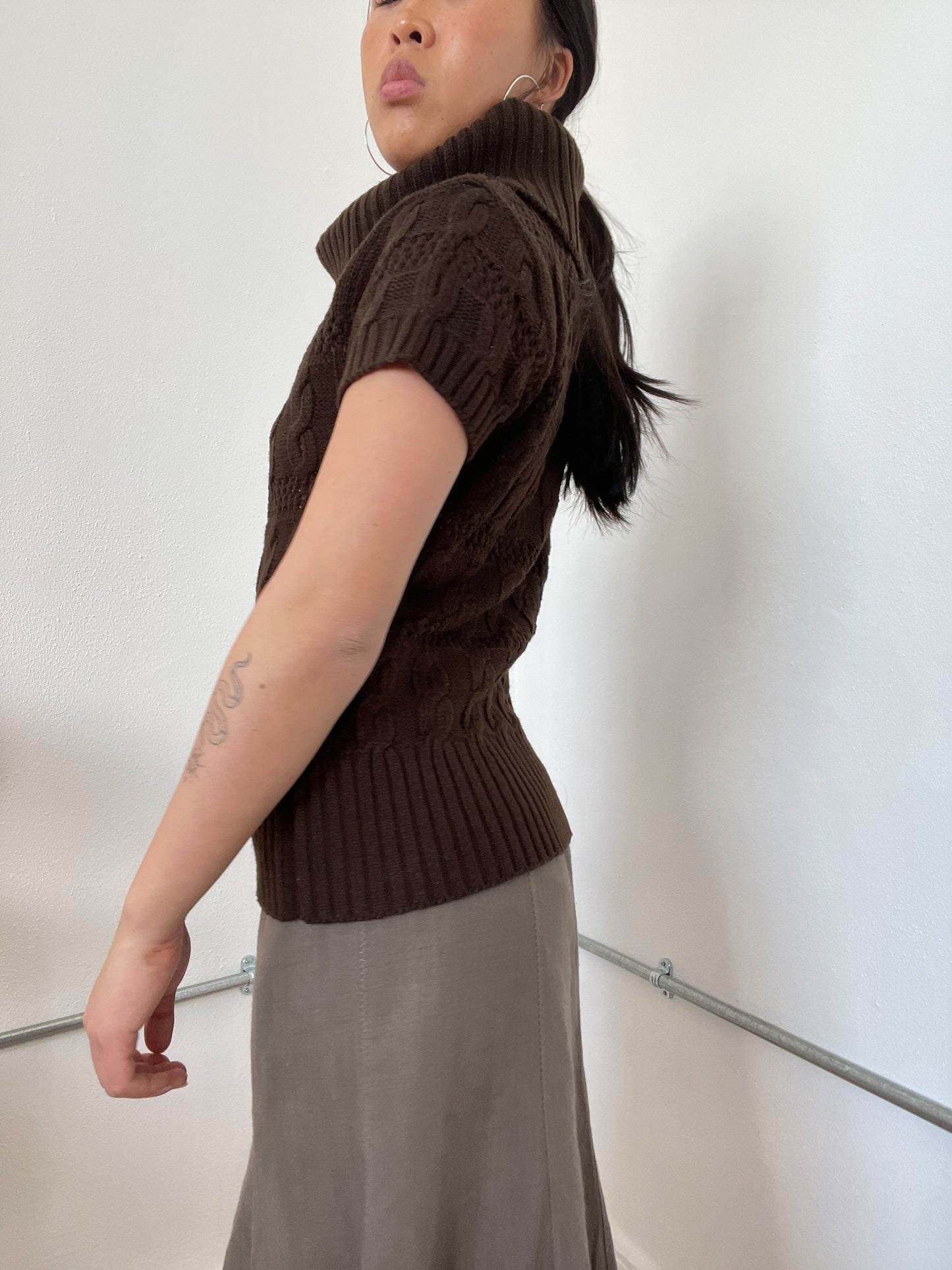 Brown Short Sleeve Knit Jumper top