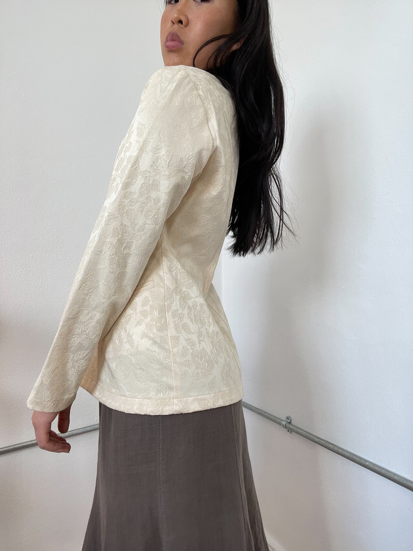 Cream Floral Button Up Shirt Jacket