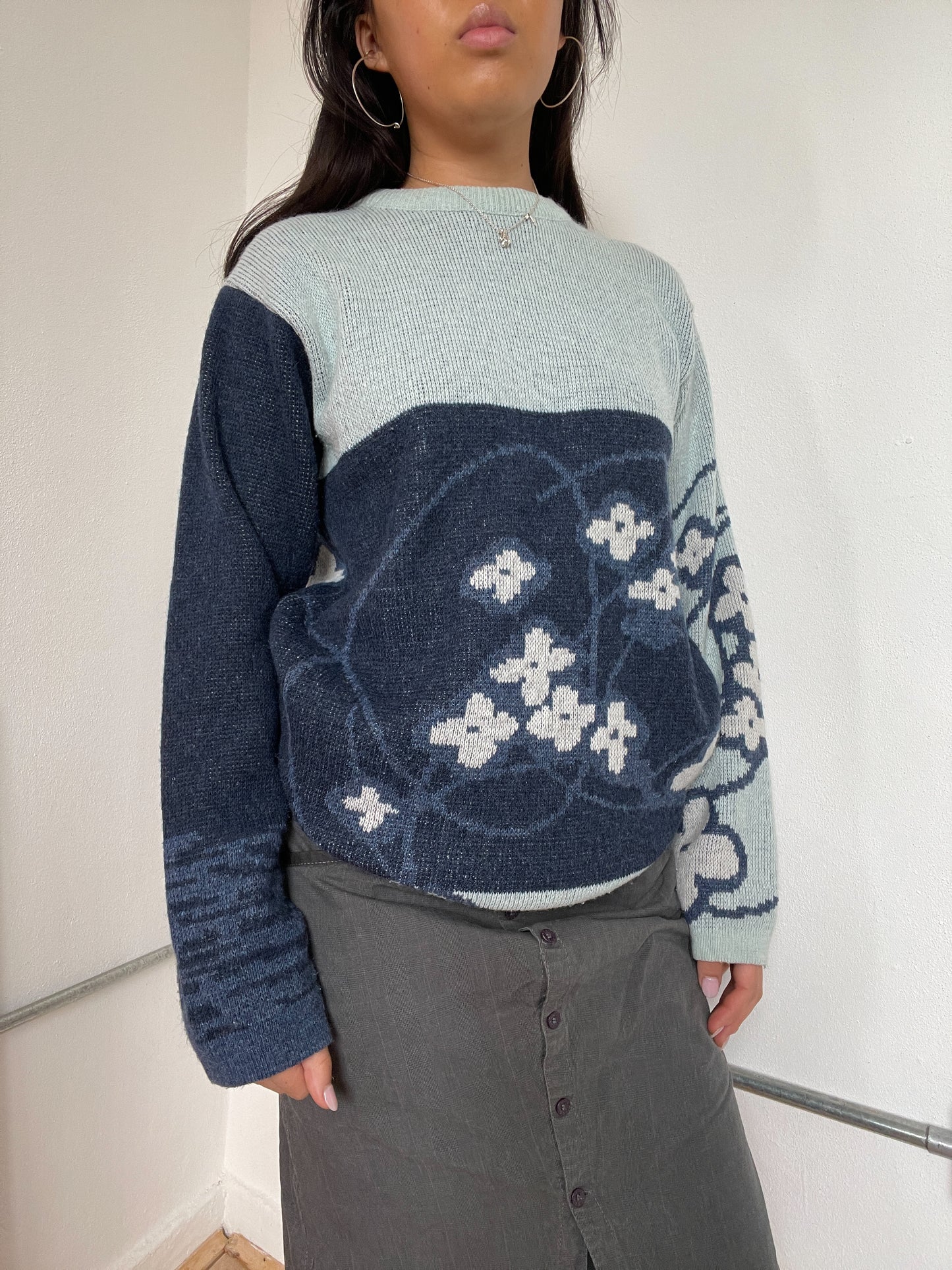 Two Toned Patterned Knit Jumper