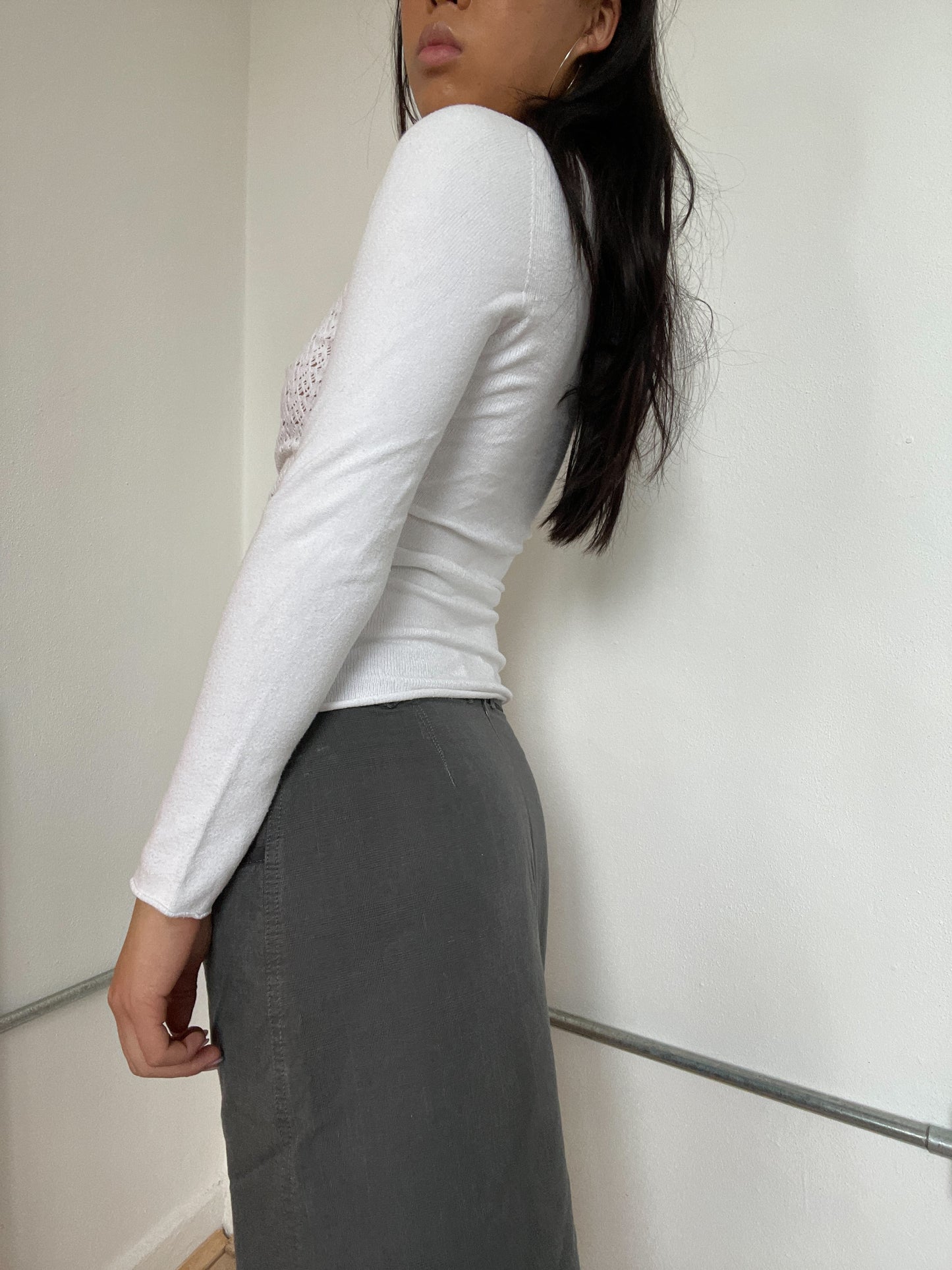 White Long Sleeve Textured Top Jumper