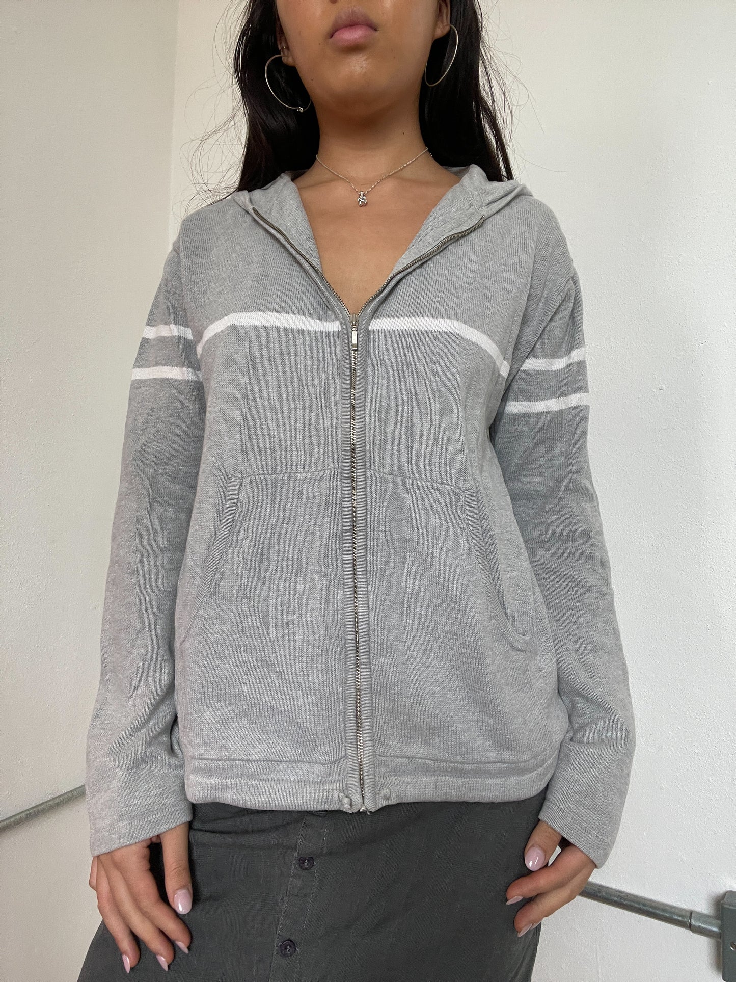 Grey Zip Up Track Hoodie