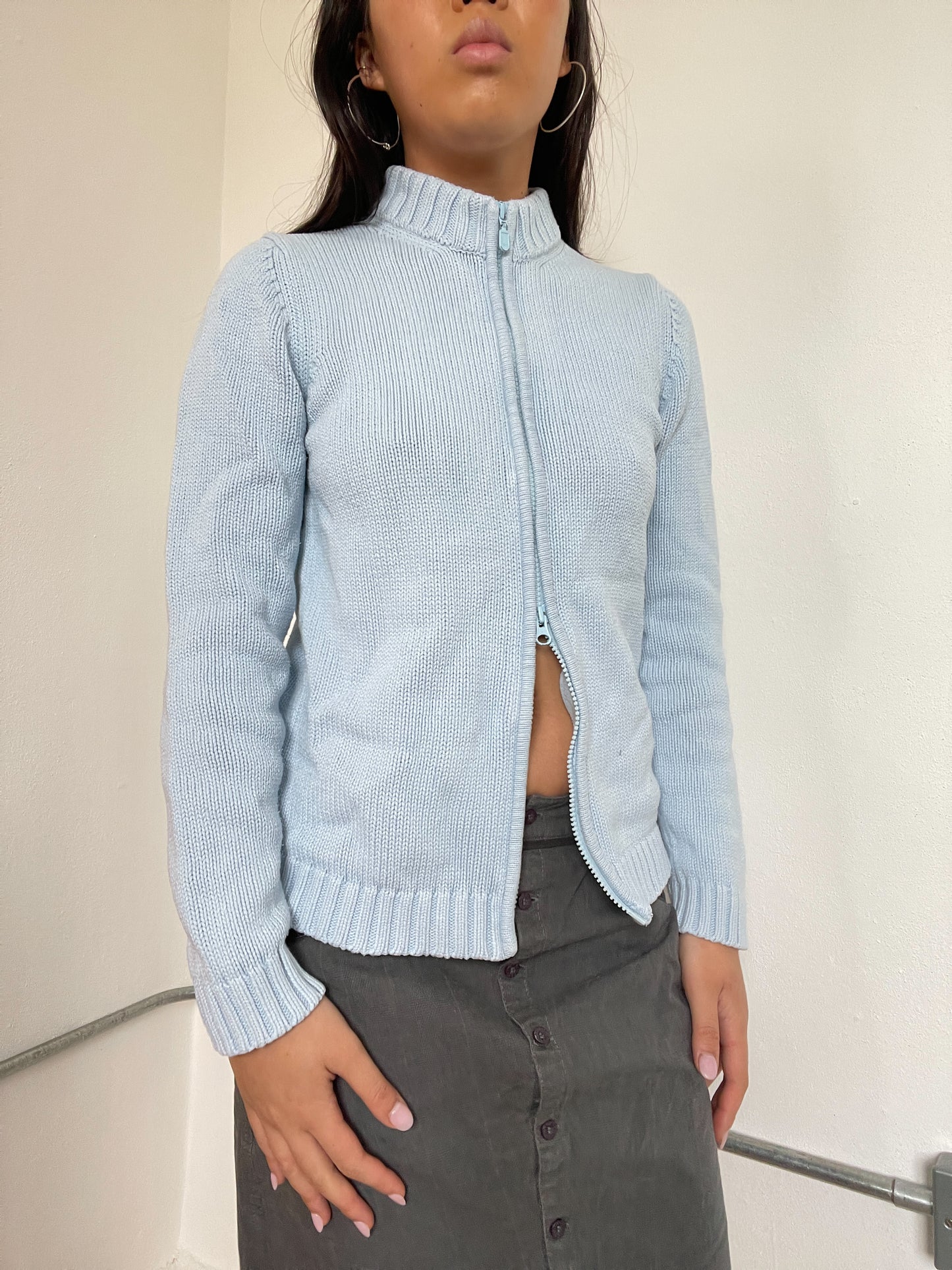 Baby Blue Ribbed Double Zip Jumper