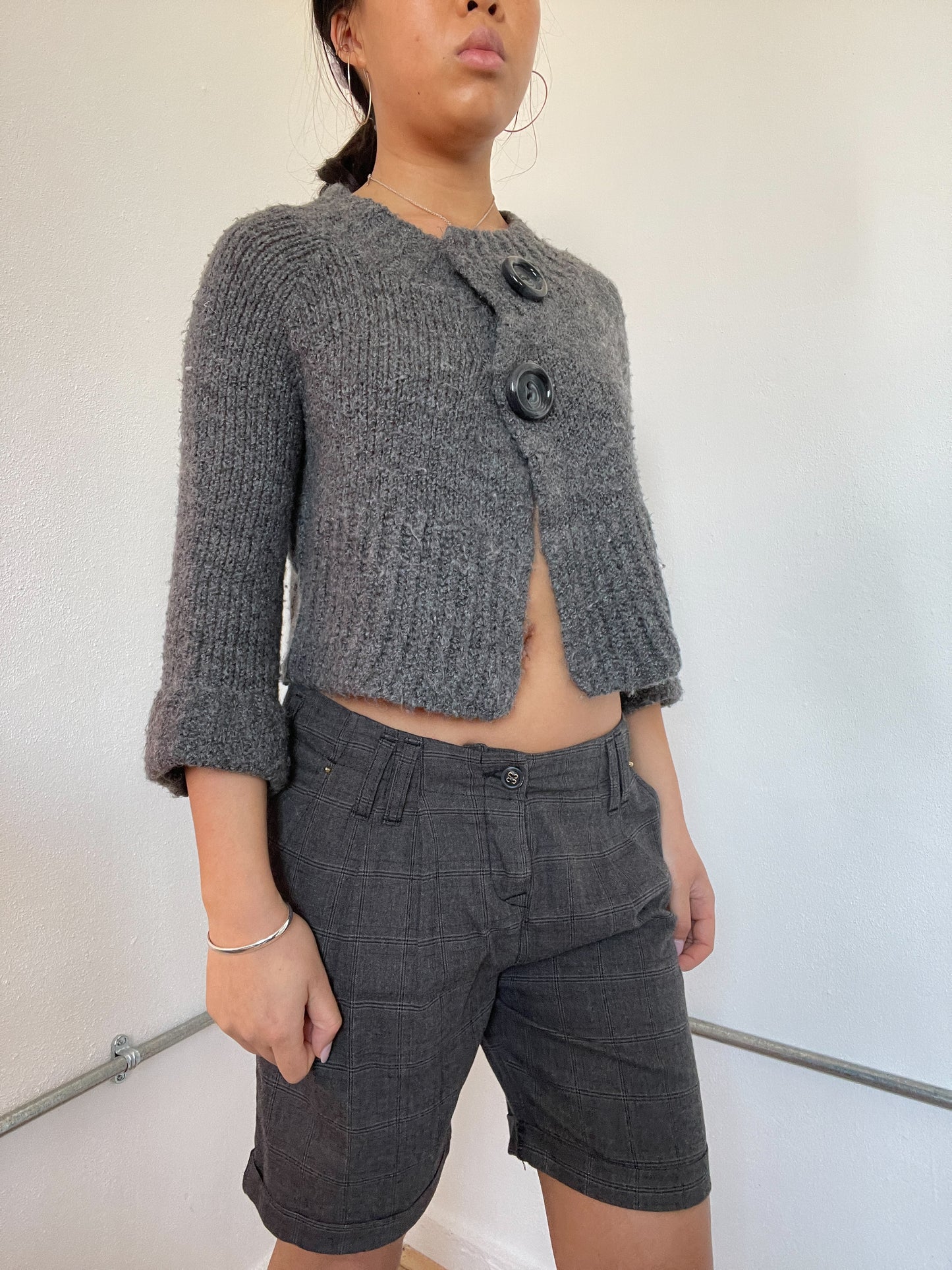Grey Knit Cropped Swing cardigan