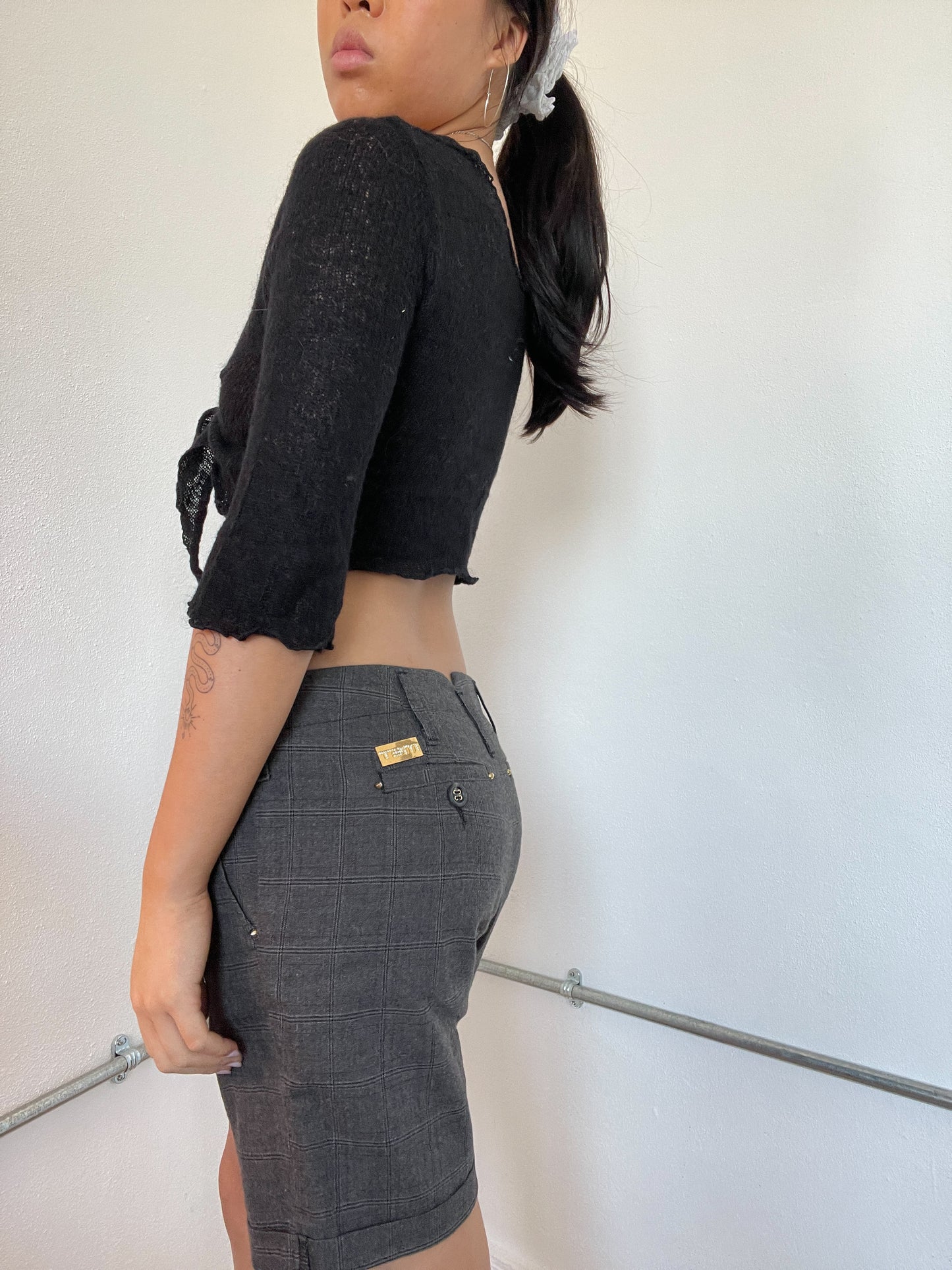 Black Knitted Tie-Up Top