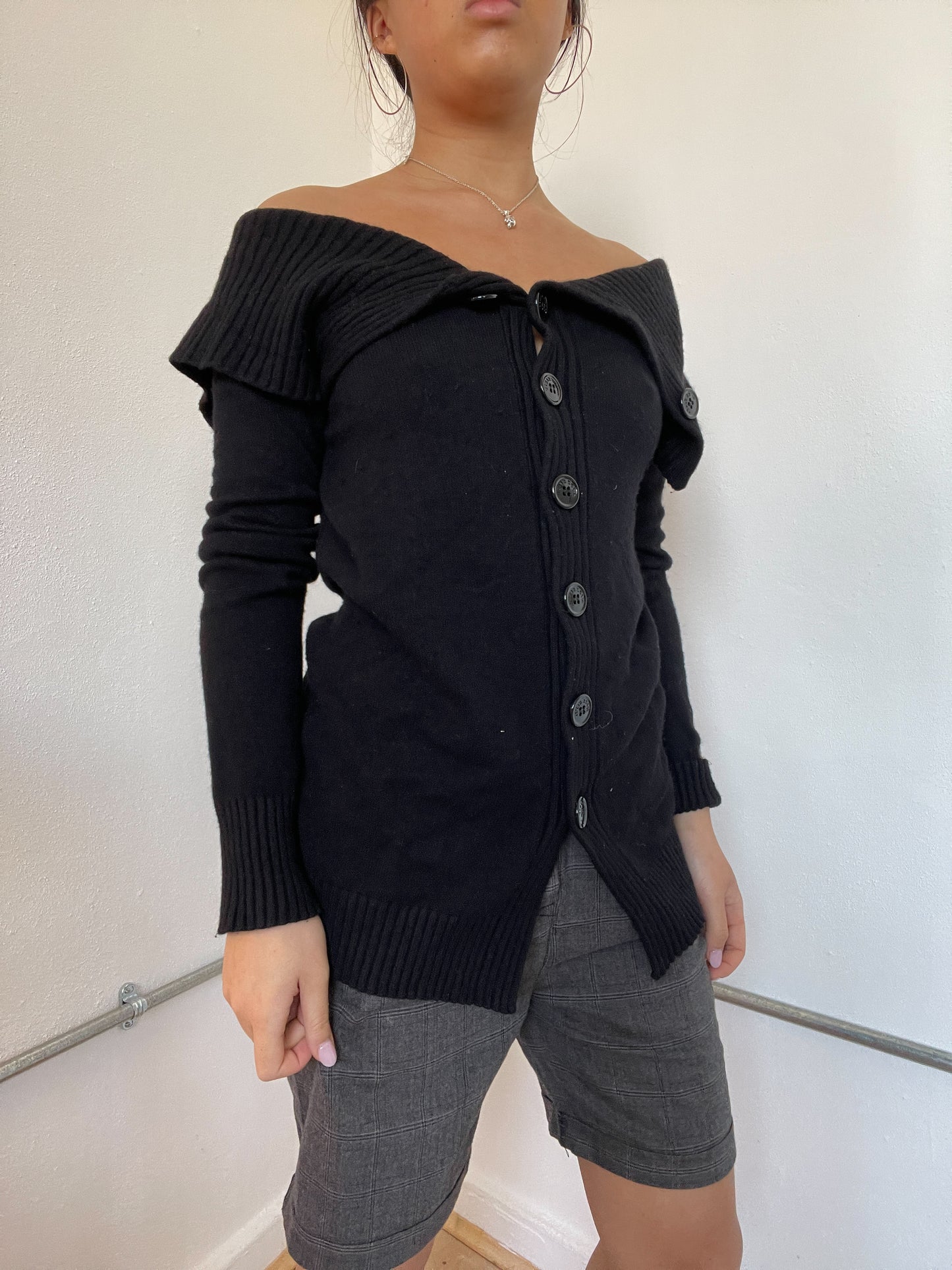 Black Knitted Off The Shoulder jumper
