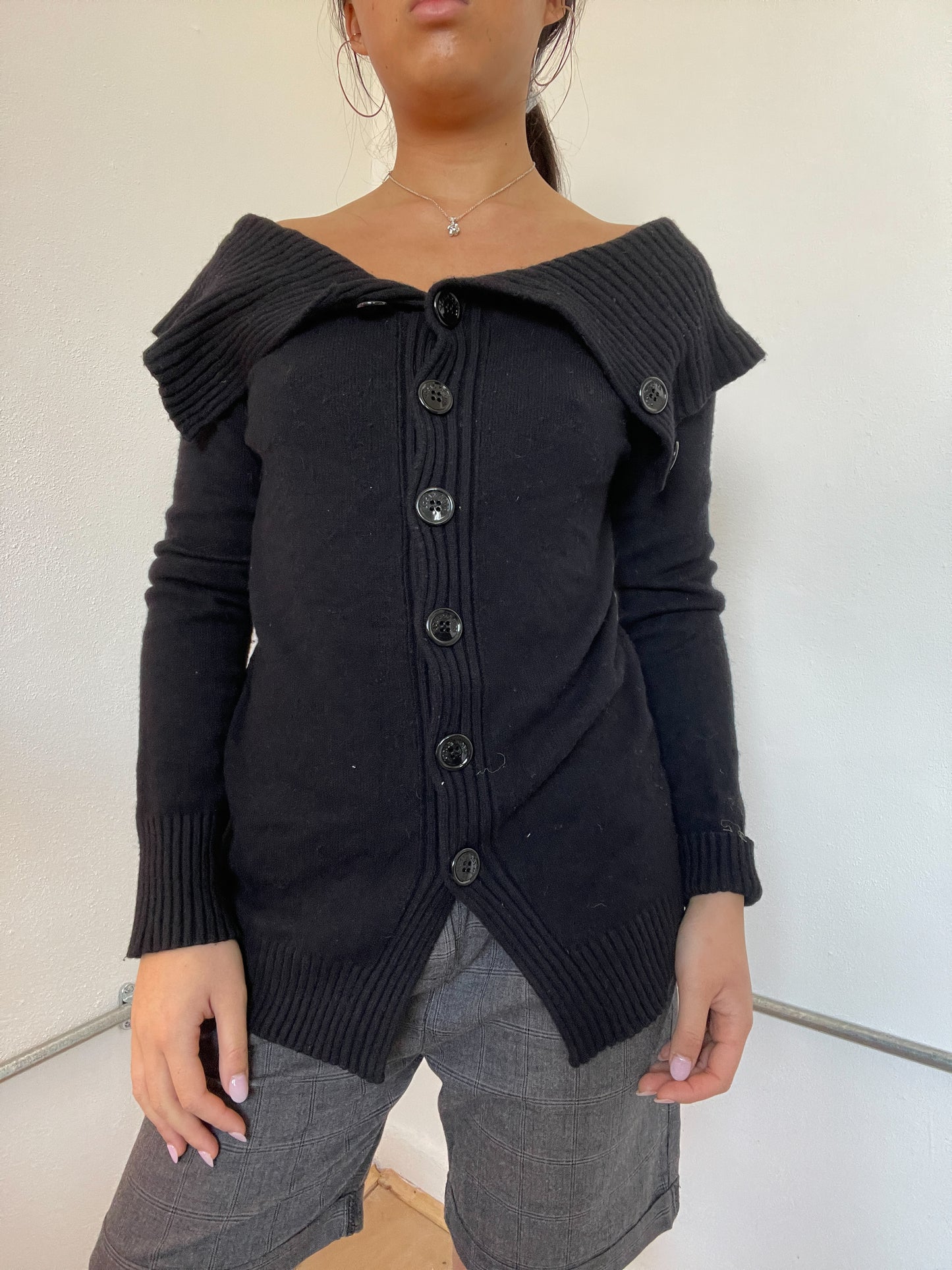 Black Knitted Off The Shoulder jumper