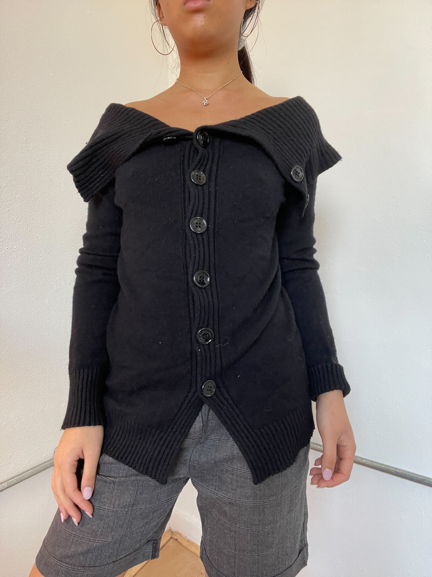 Black Knitted Off The Shoulder jumper