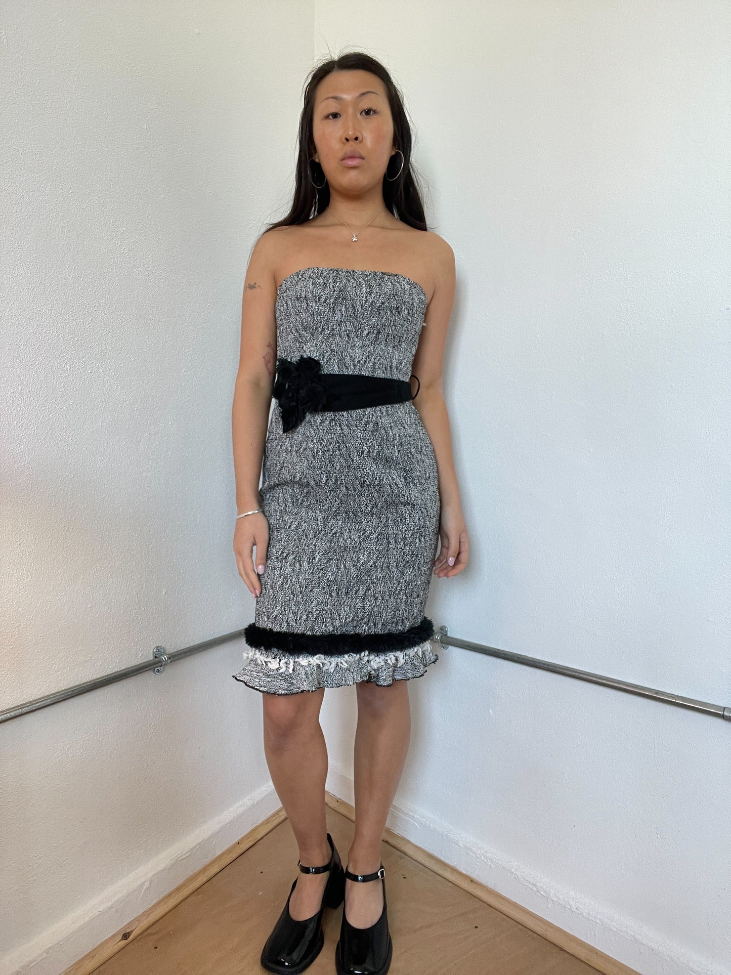 Grey Two Toned Bandeau Midi Dress