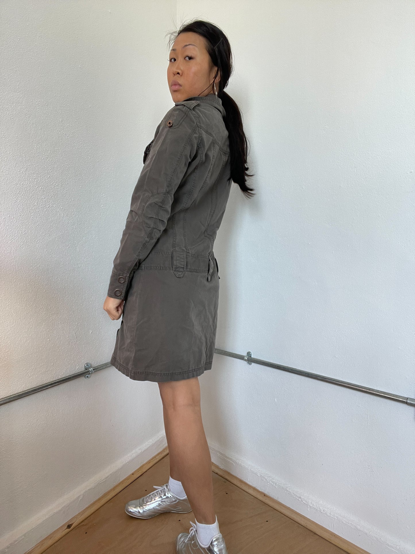 Khaki Green Cargo Utility Dress