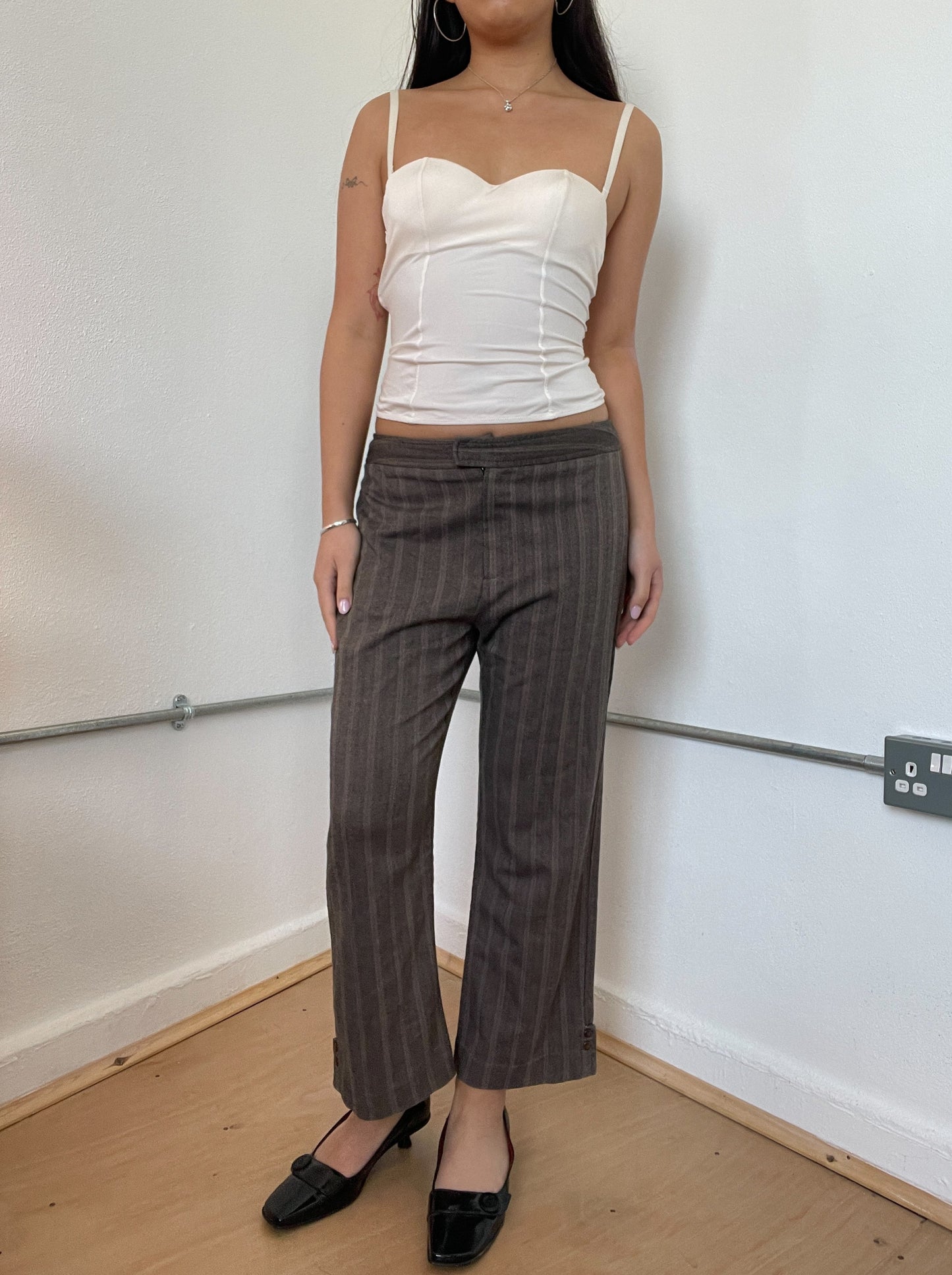 Brown Pinstripe Capris