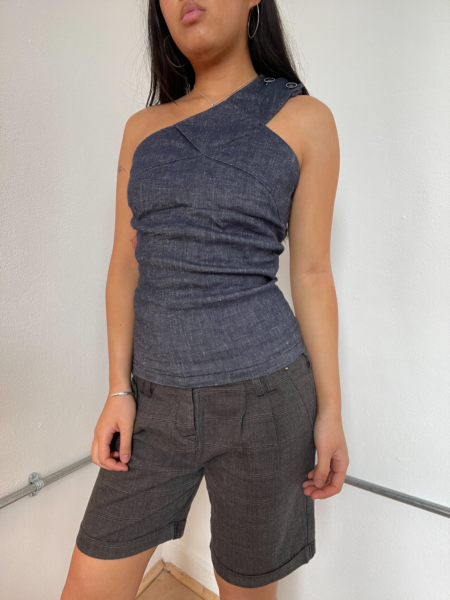 Denim One-Shoulder Asymmetric Vest Top