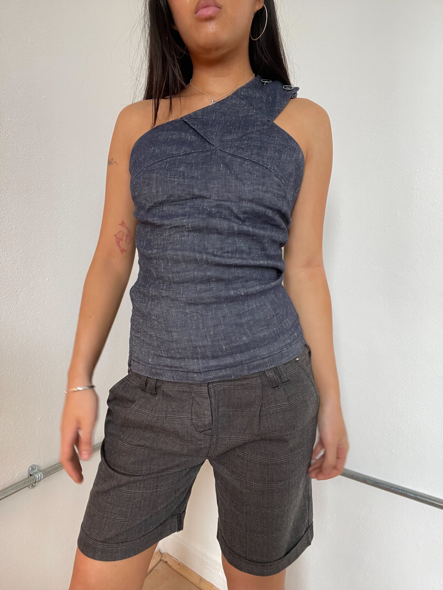 Denim One-Shoulder Asymmetric Vest Top