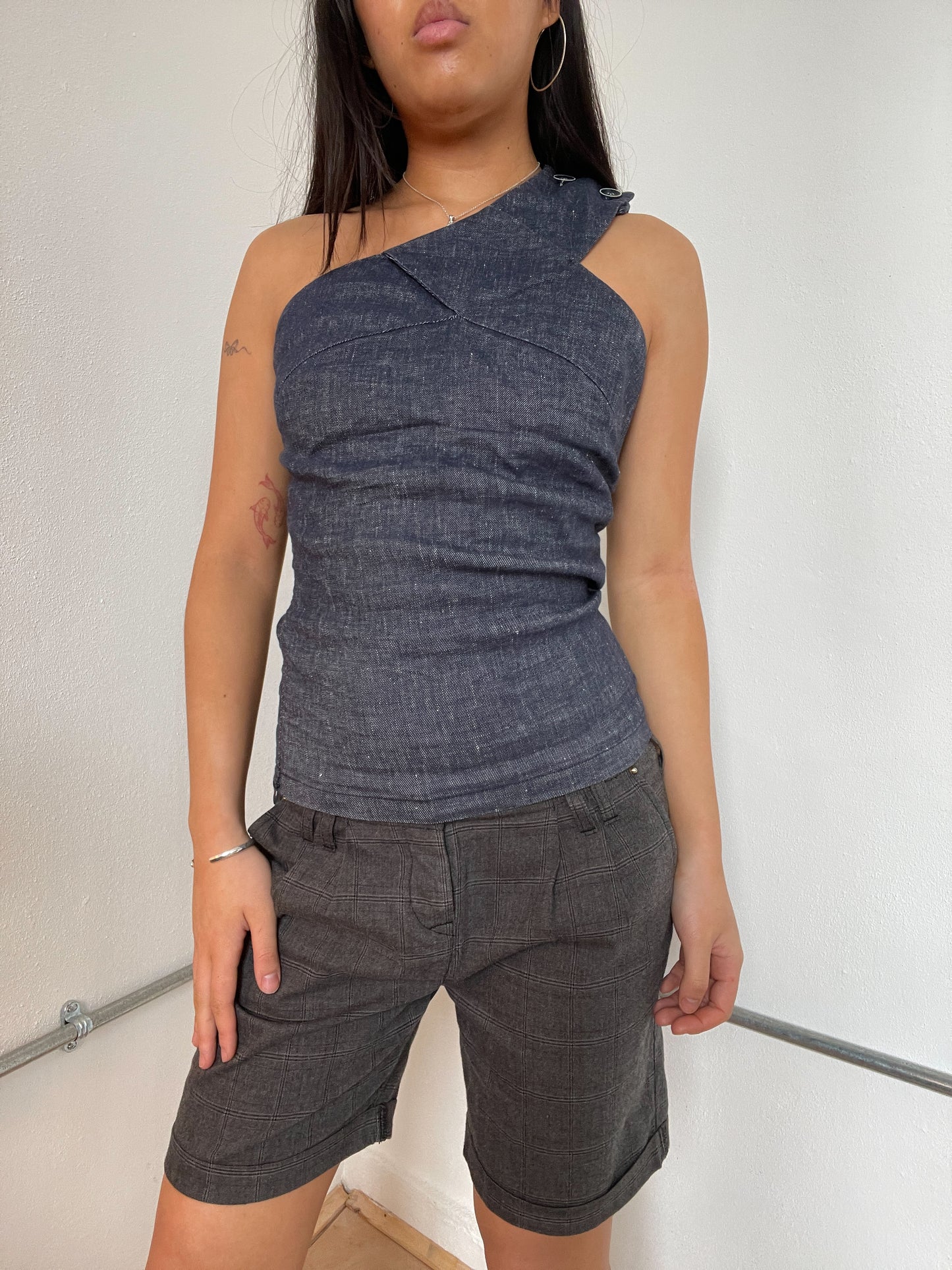 Denim One-Shoulder Asymmetric Vest Top