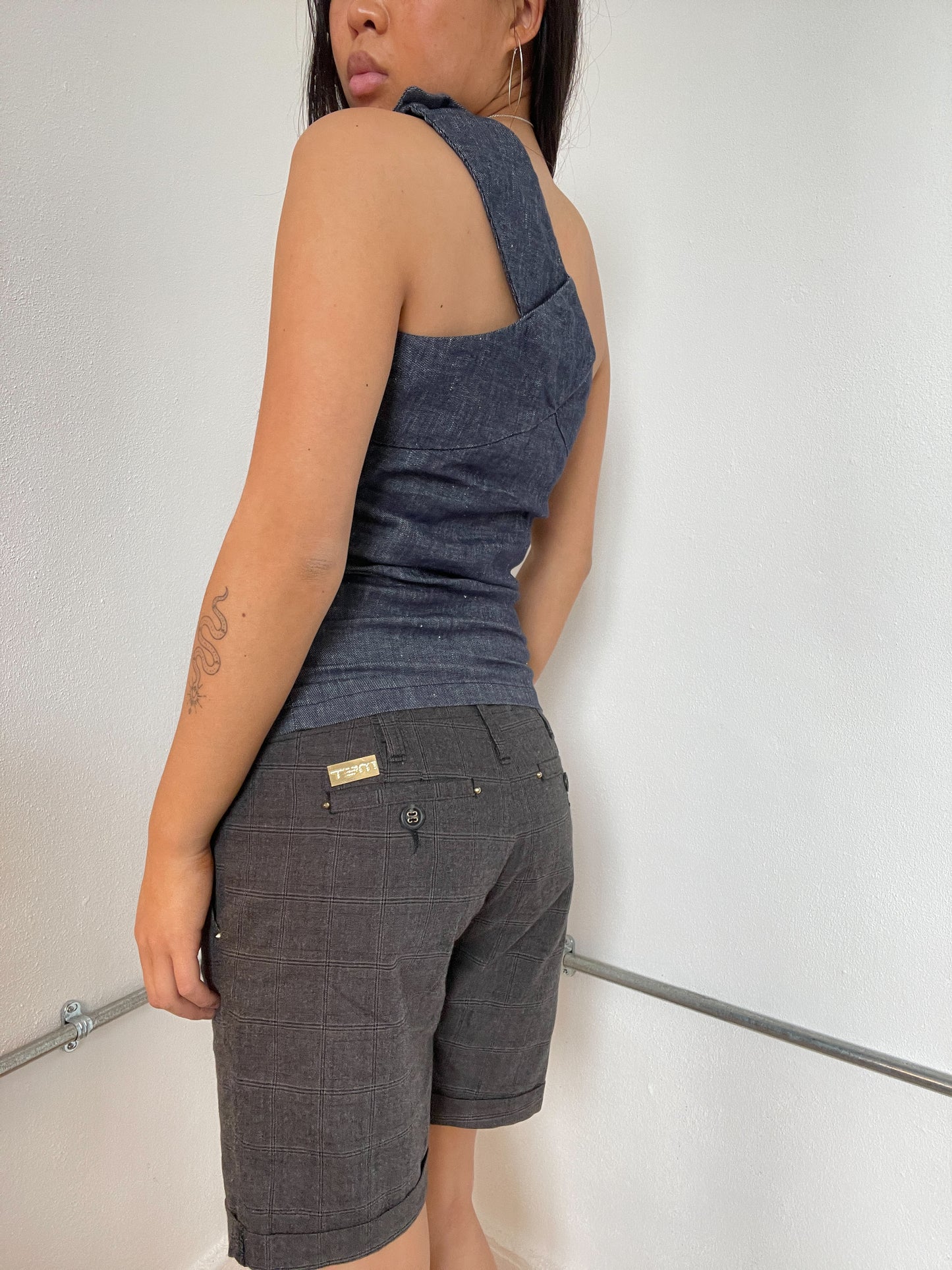 Denim One-Shoulder Asymmetric Vest Top