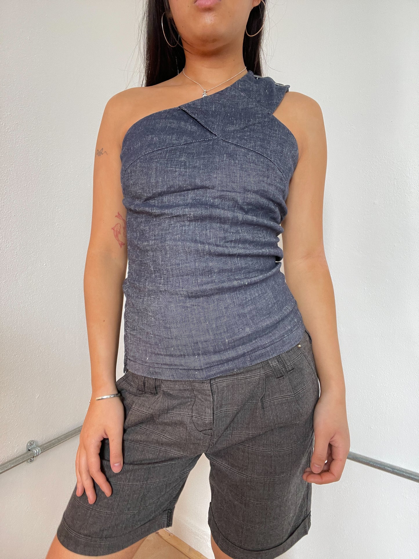 Denim One-Shoulder Asymmetric Vest Top
