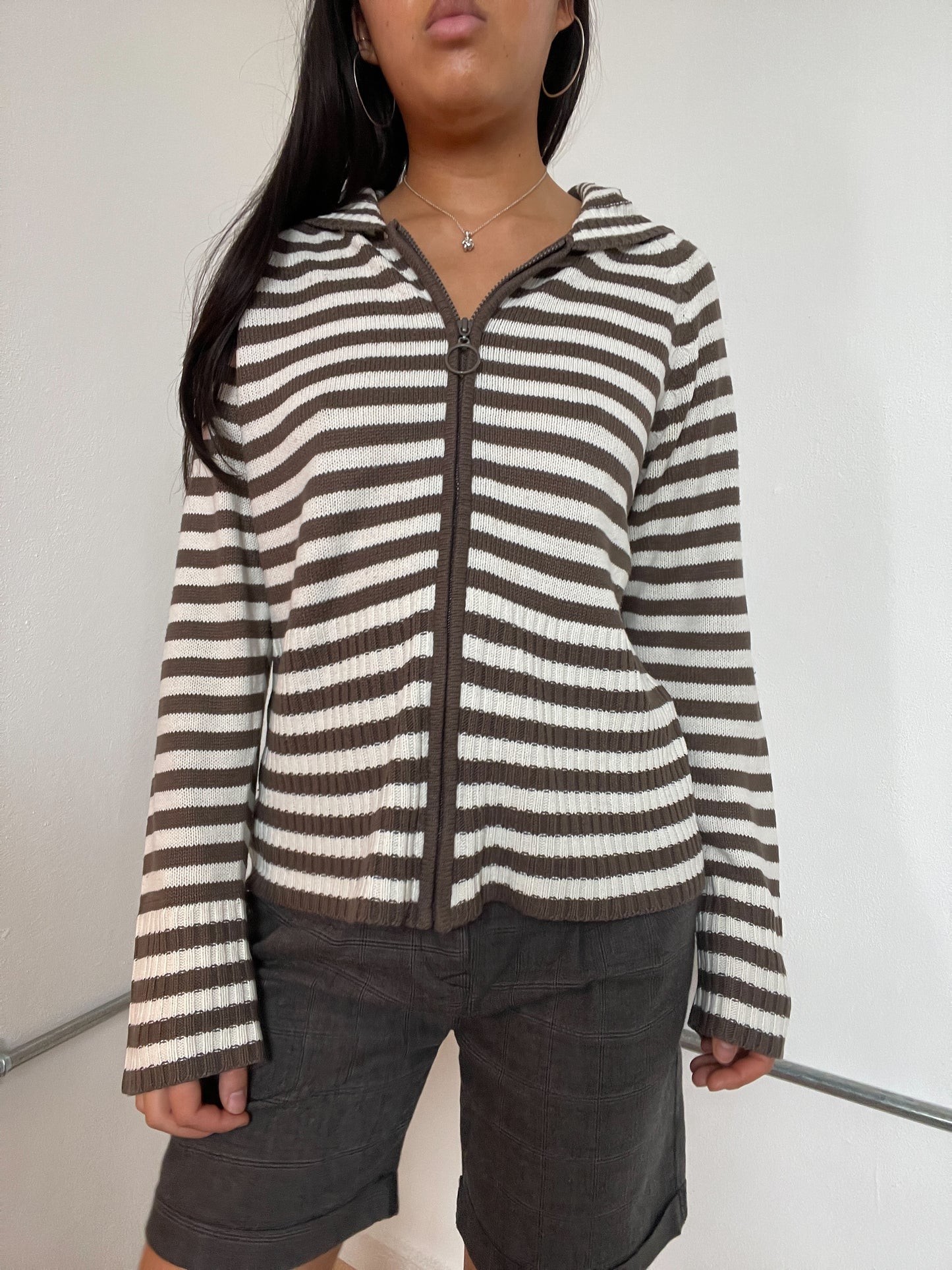 Brown And White Stripy Knitted Jumper
