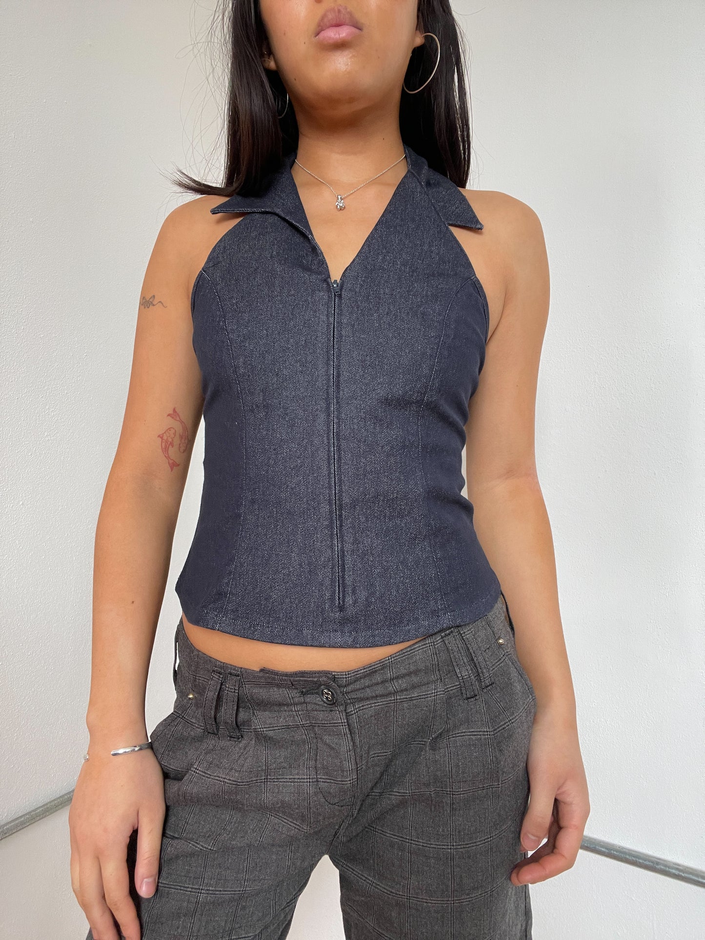 Denim zip up Vest Top