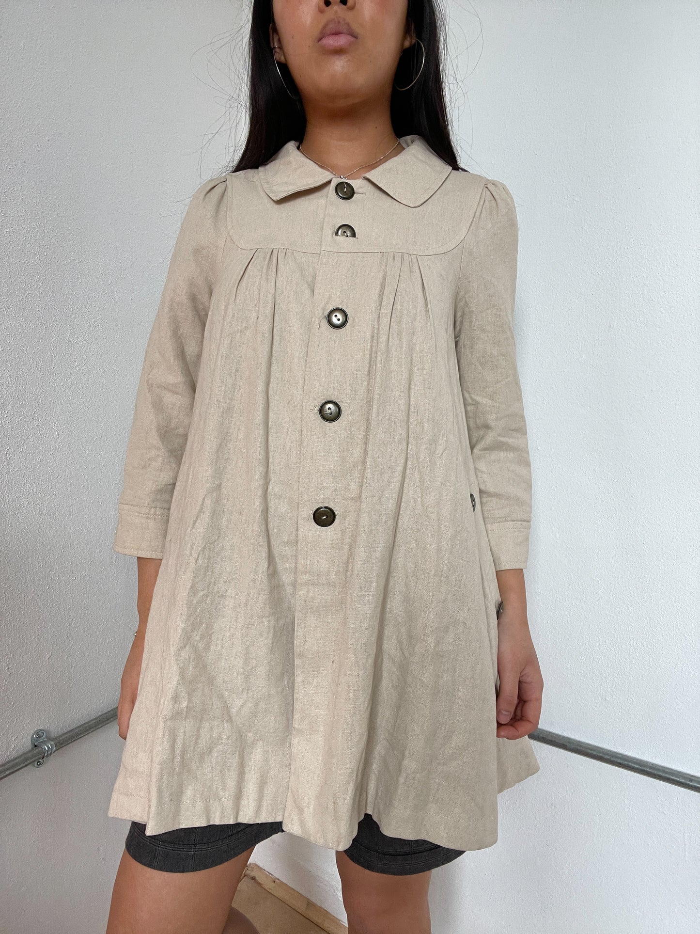 Light Cream Collared linen swing jacket