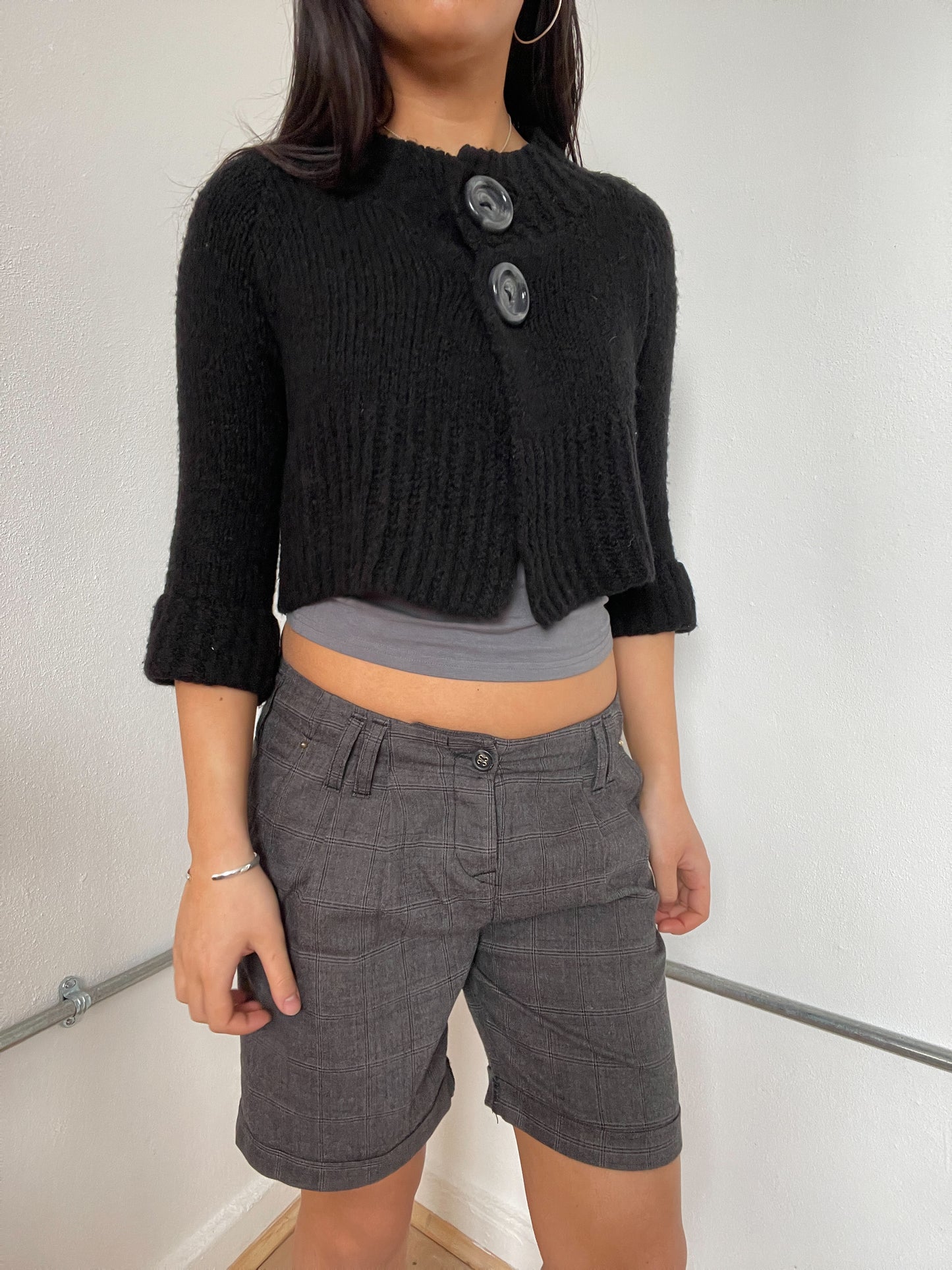 Black Cropped Knit Swing Cardigan