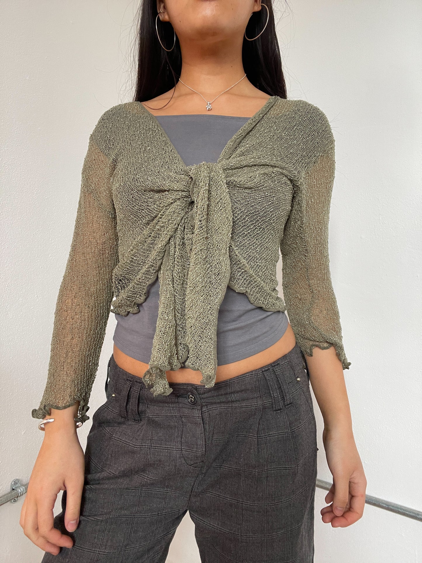 Khaki Green Sheer Tie-Up Top