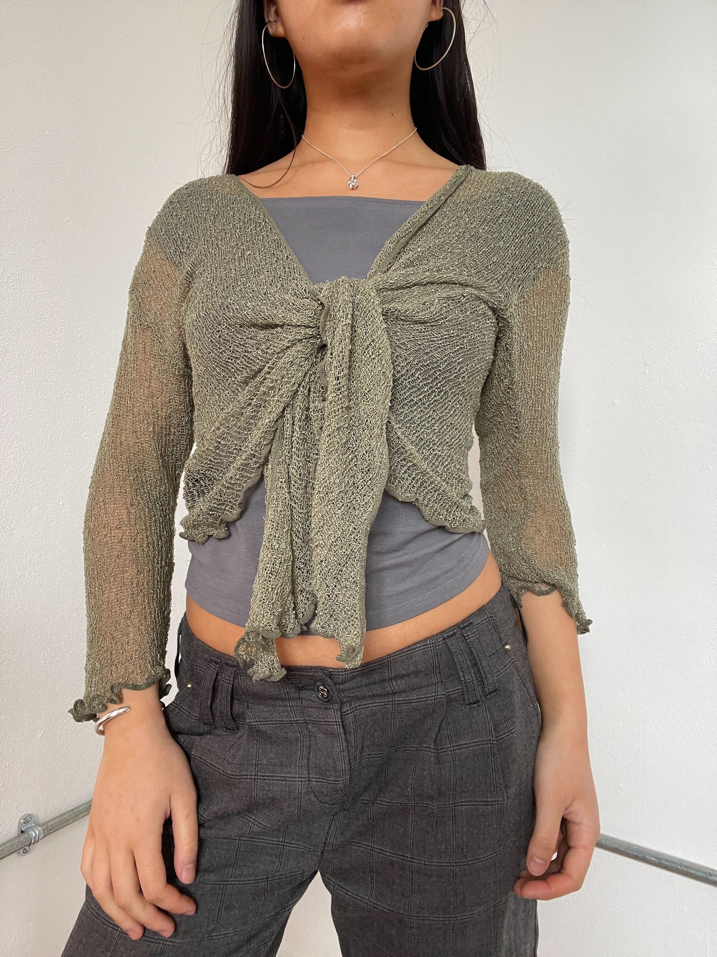 Khaki Green Sheer Tie-Up Top