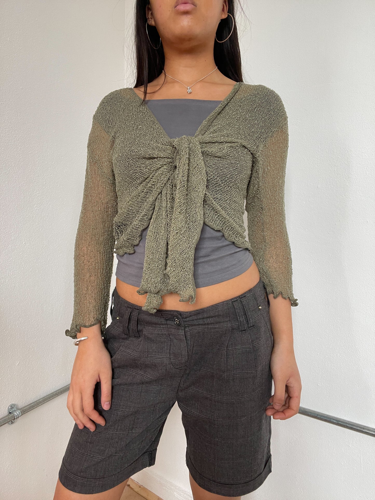 Khaki Green Sheer Tie-Up Top