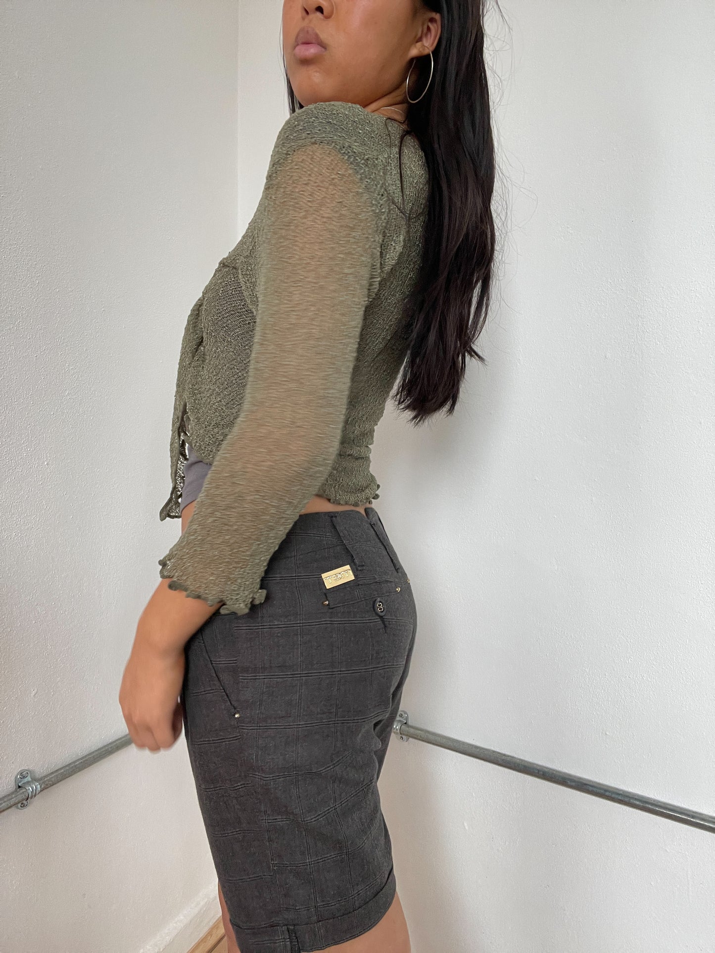Khaki Green Sheer Tie-Up Top