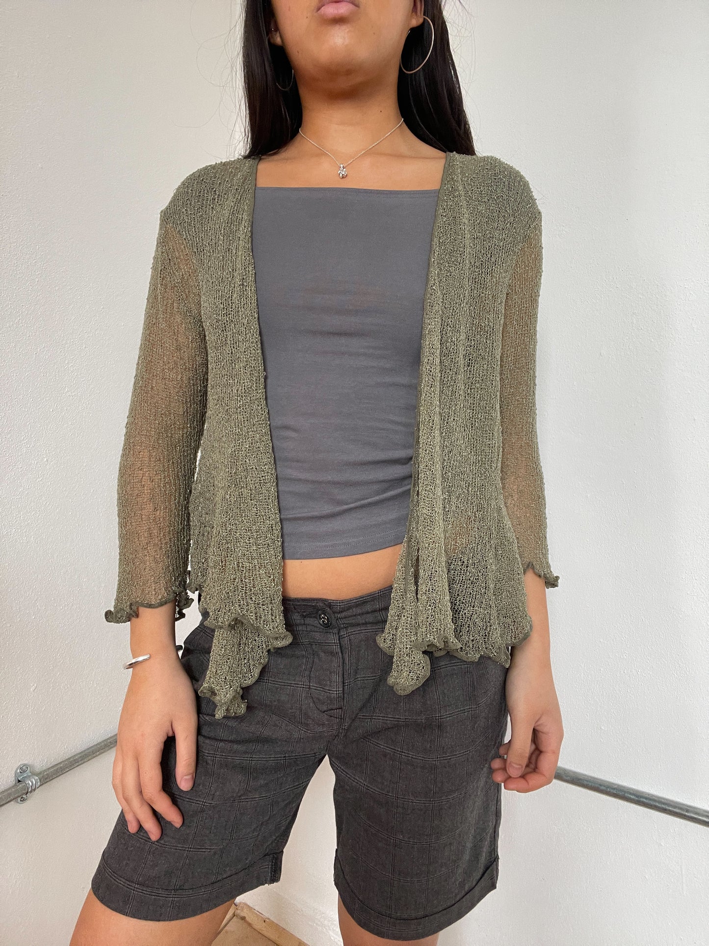 Khaki Green Sheer Tie-Up Top