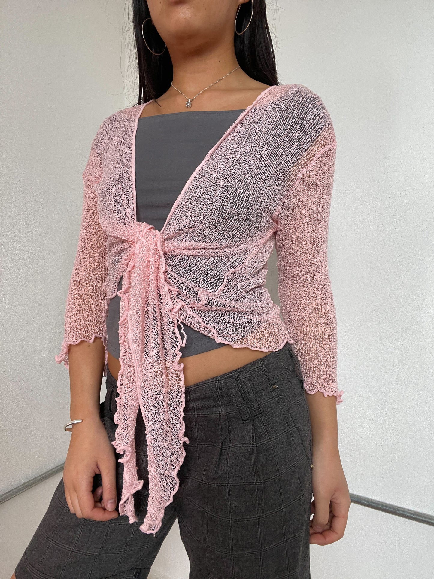 Baby Pink Sheer Tie-Up Top